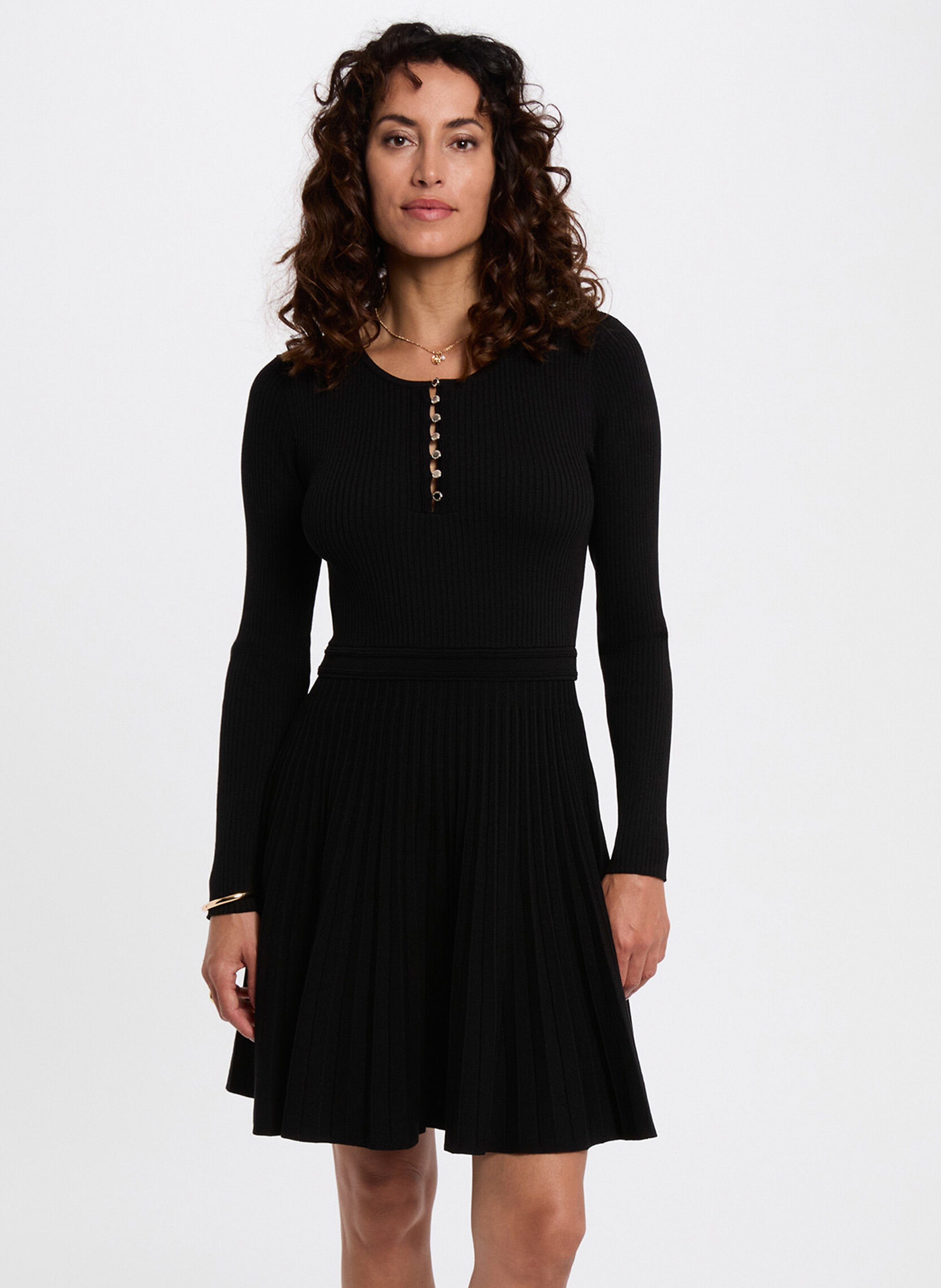 Round-neck knit midi dress MORGAN Black