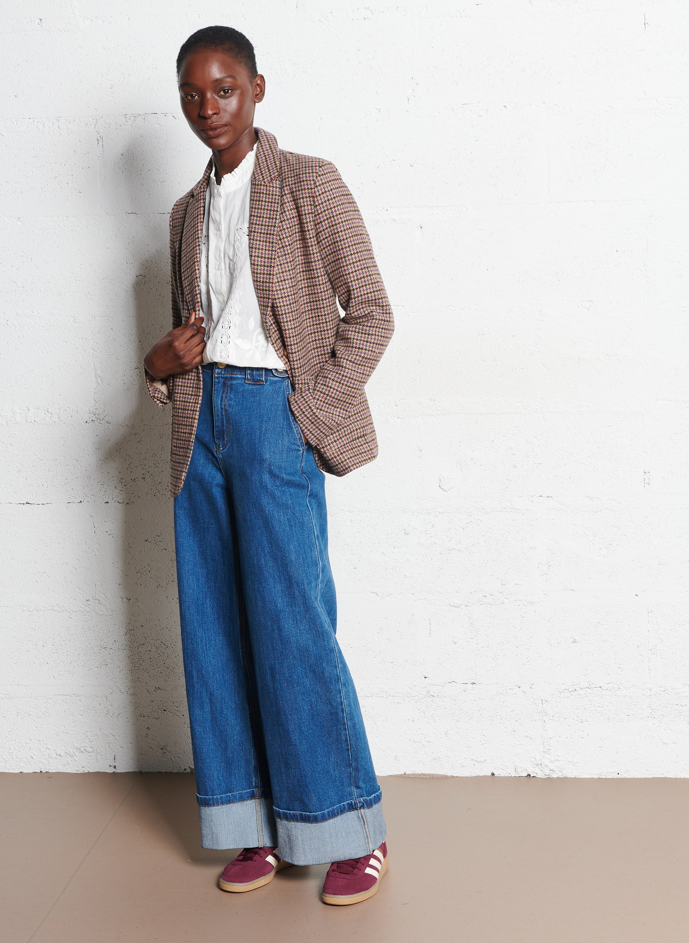 Houndstooth check tailored collar jacket LA PETITE ETOILE Beige