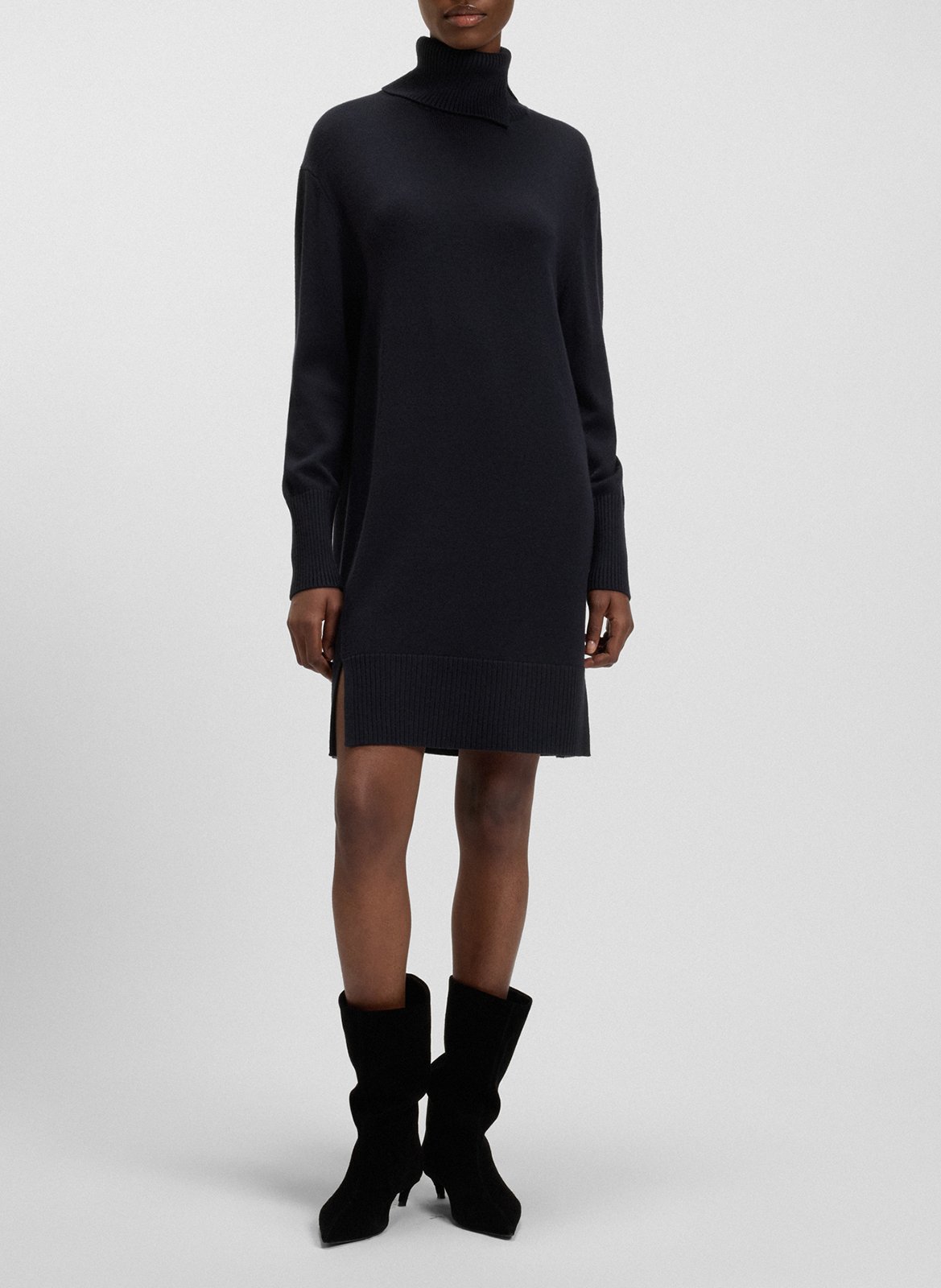 Robe pull droite col roulé en laine mélangée BOSS Bleu