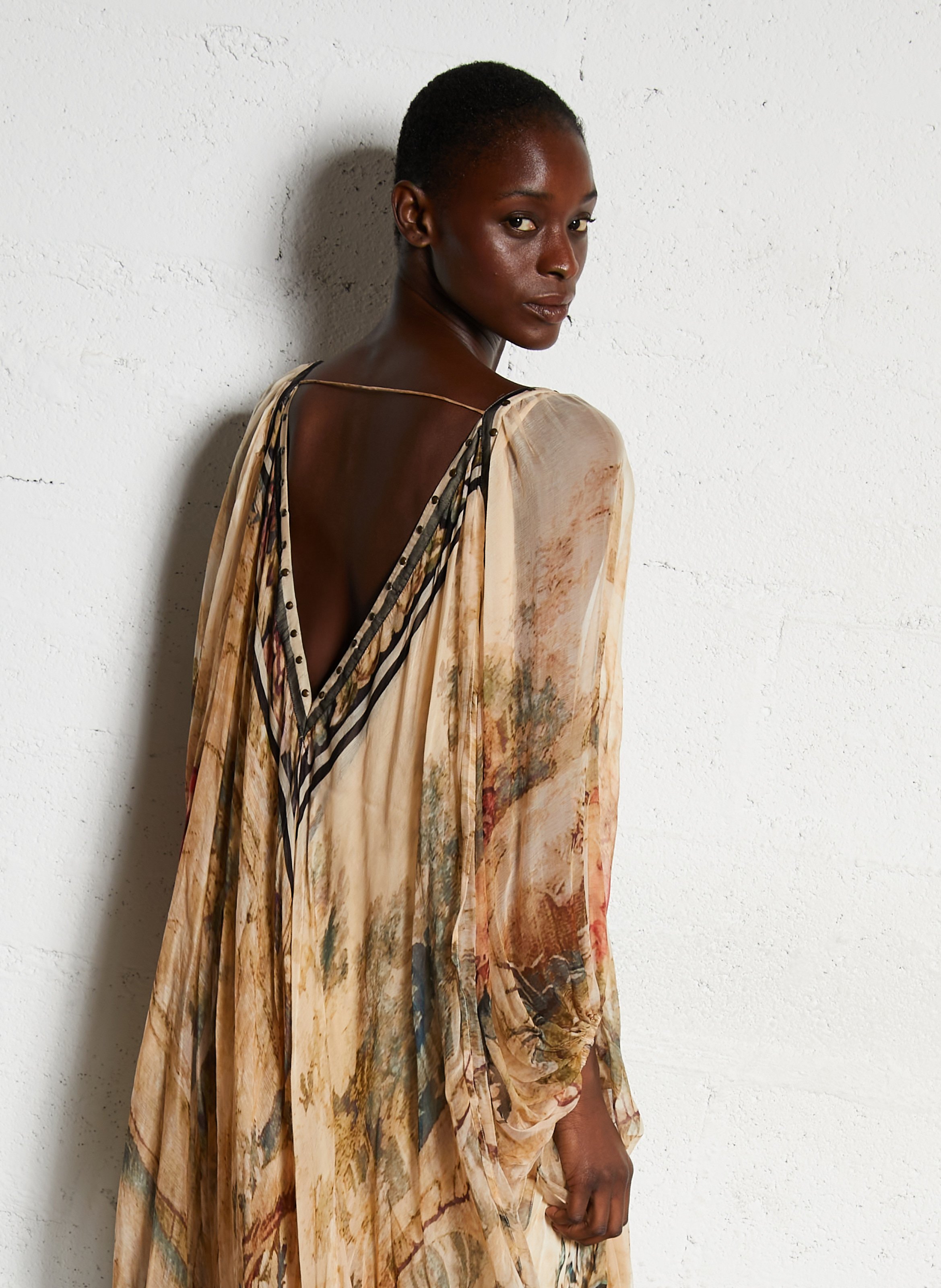 Robe longue col v imprimée MES DEMOISELLES Multicolore