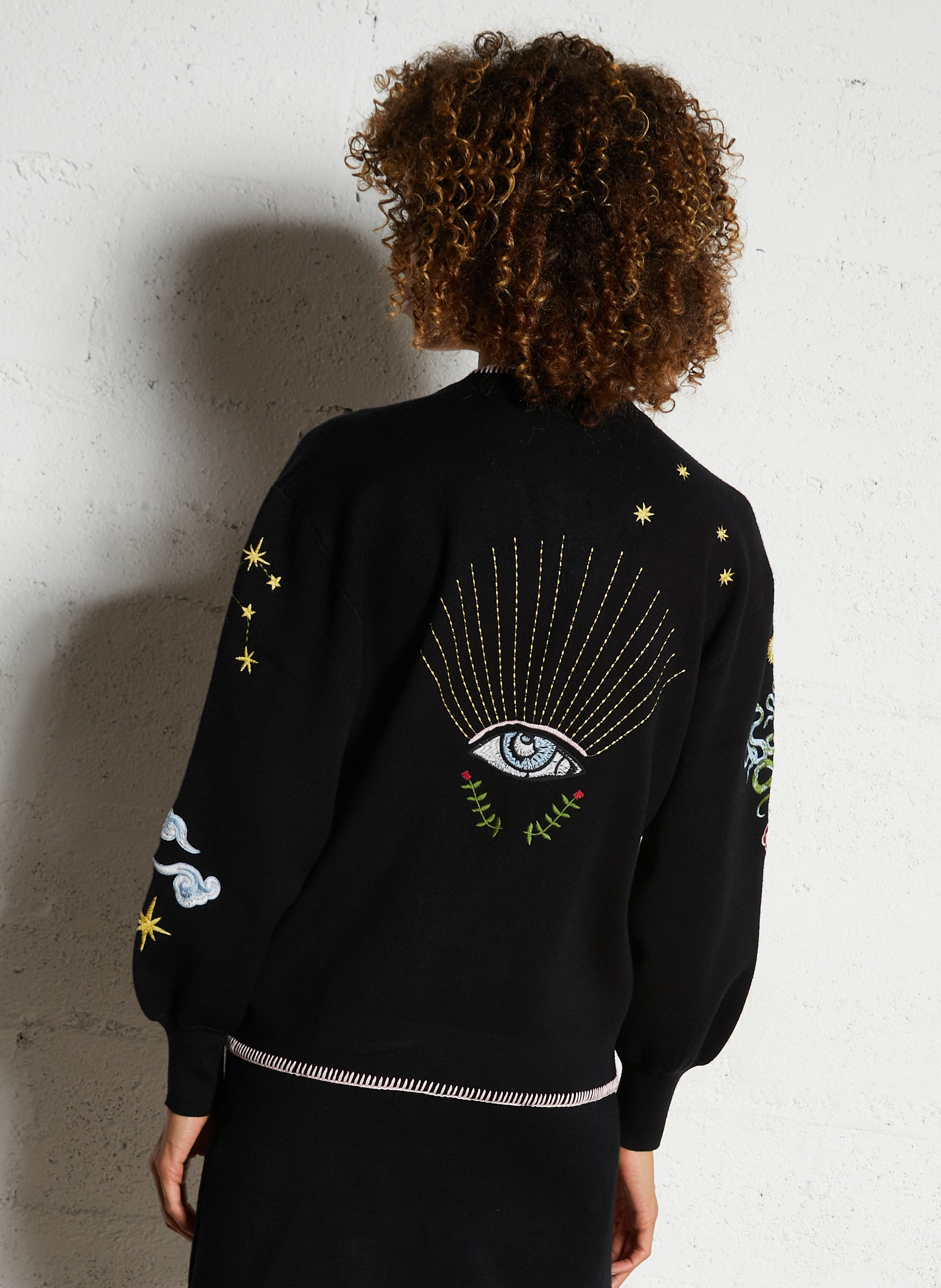 Cardigan boutonné uni à broderies NEVER FULLY DRESSED Noir