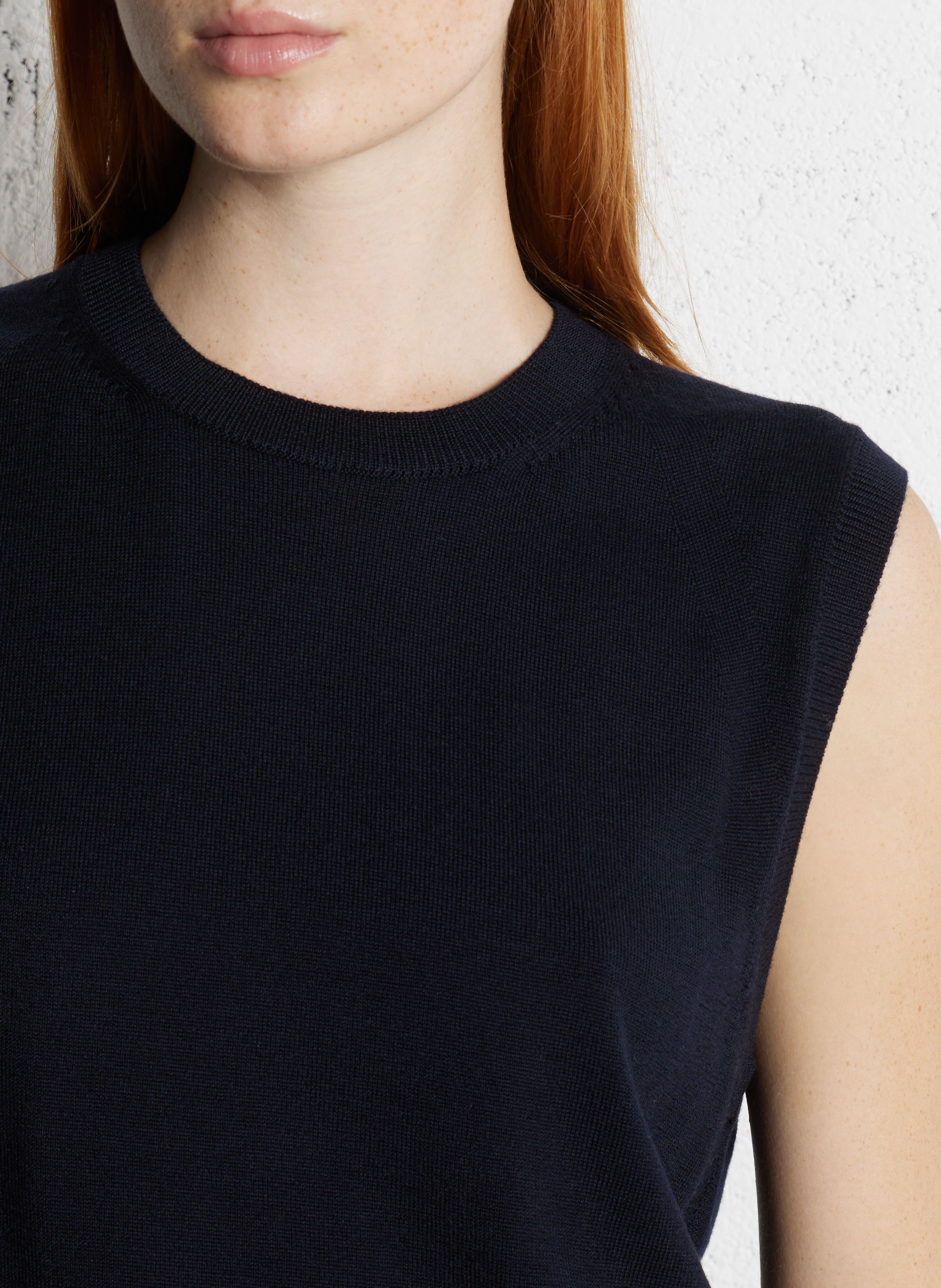 Sleeveless round neck merino wool sweater SOEUR Blue