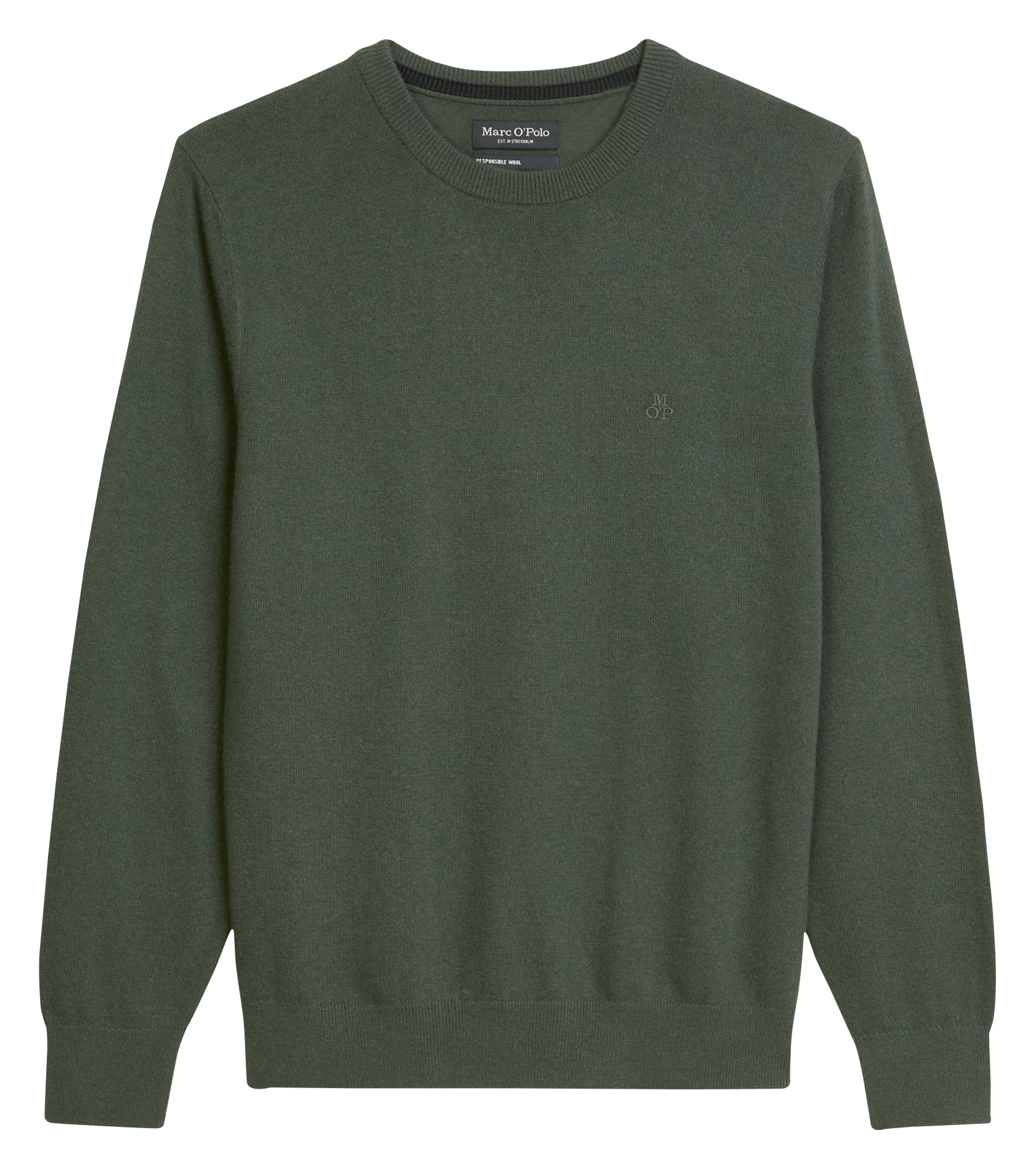 Pull col rond droit en coton bio et laine mélangé MARC O'POLO Kaki