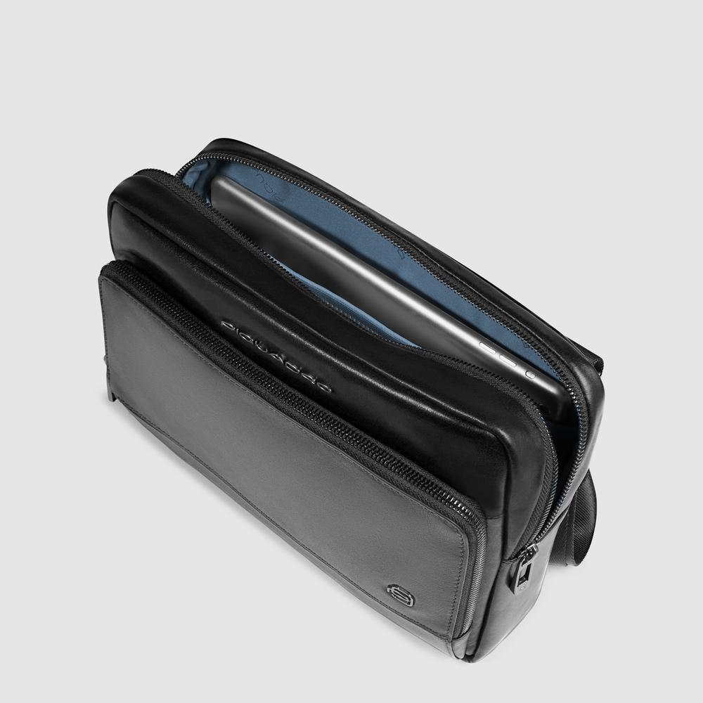 Men's leather crossbody bag for iPad® with RFID protection PIQUADRO Black