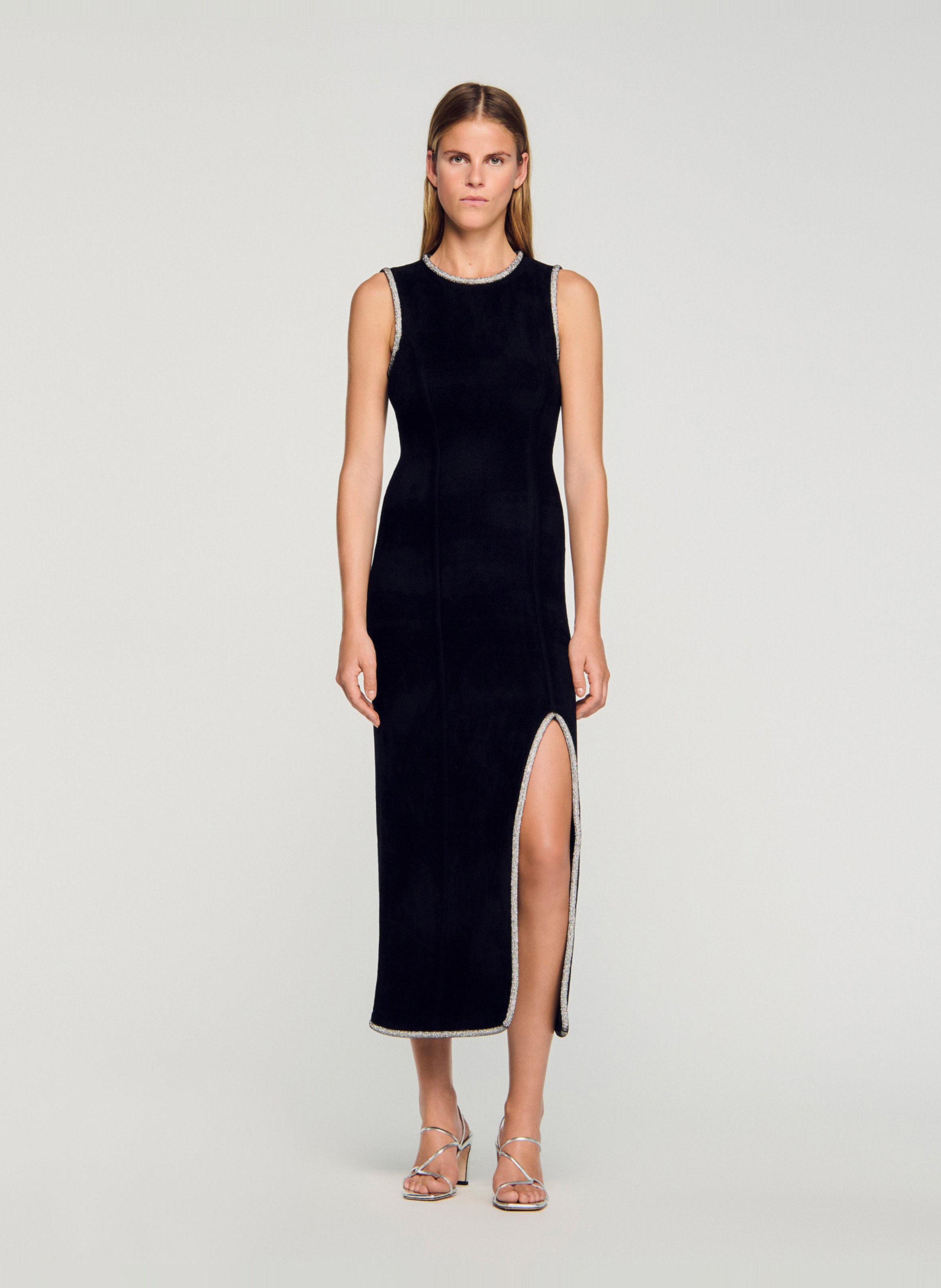 Robe longue droite col rond SANDRO Noir