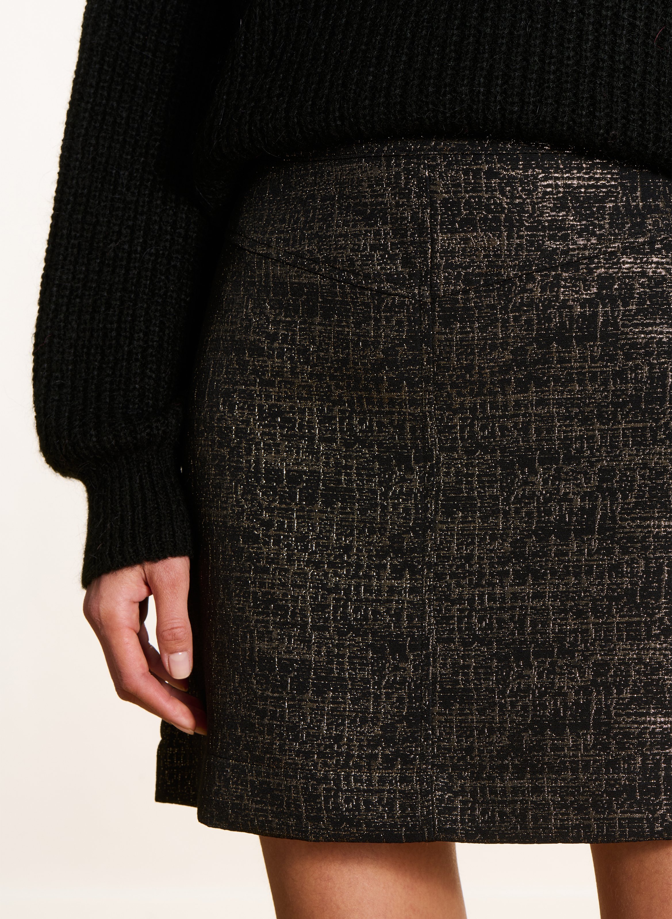 Short cotton-blend jacquard skirt LA FEE MARABOUTEE Black