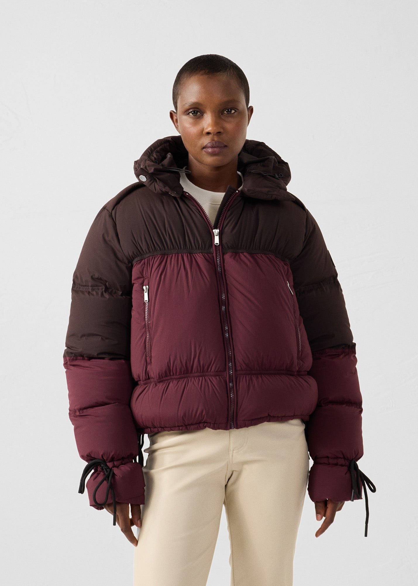 Extreme cold weather puffer jacket in colorblock design JOTT Pink