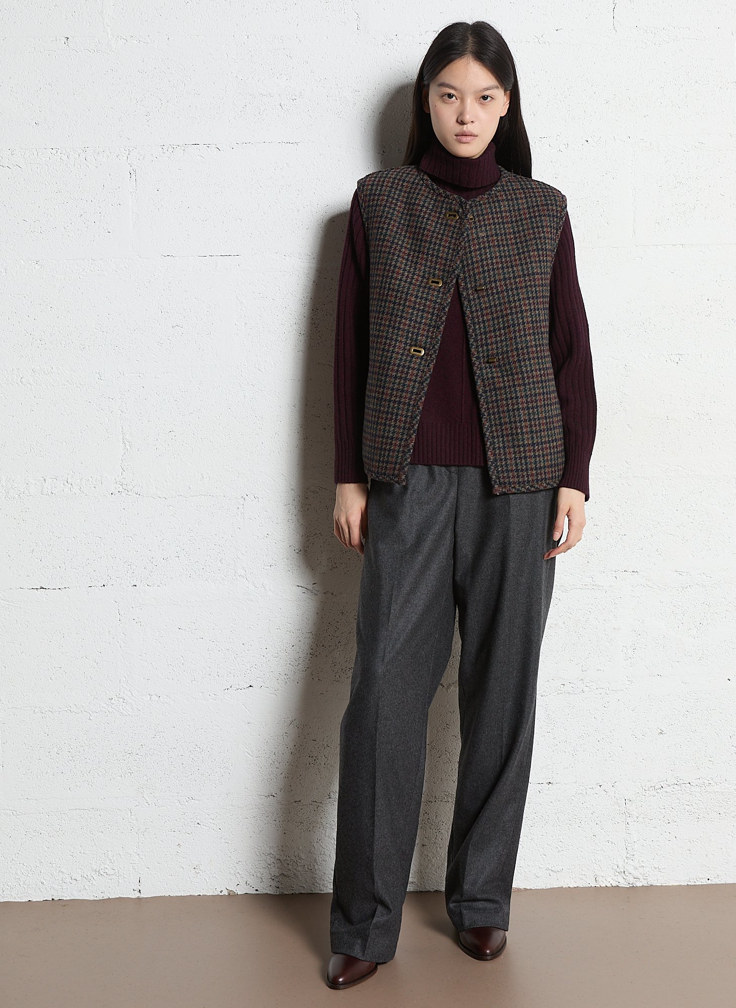 Straight round neck plaid jacket MAISON 123 Purple