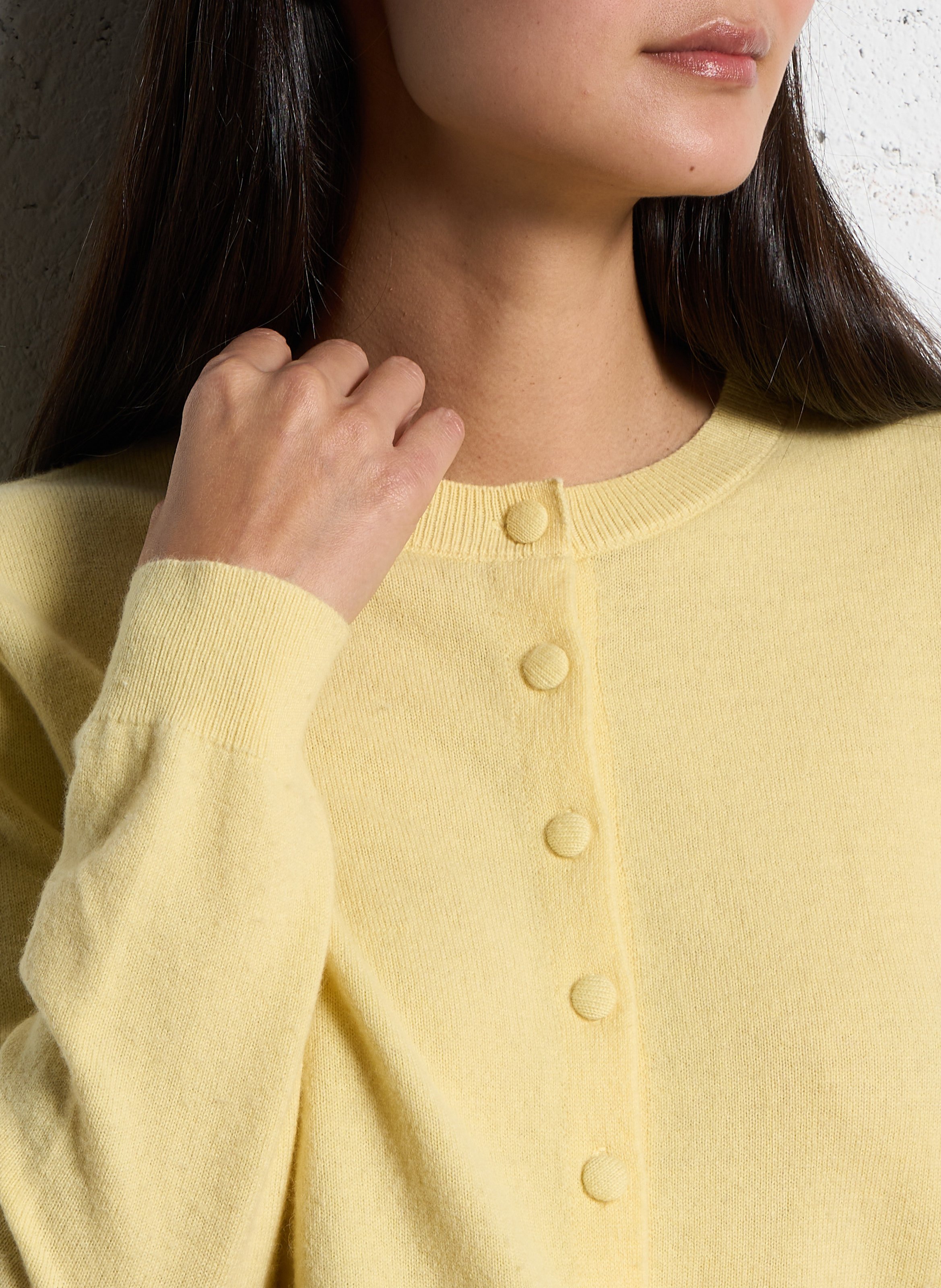 Gilet uni droit boutonné en laine SUNCOO Jaune