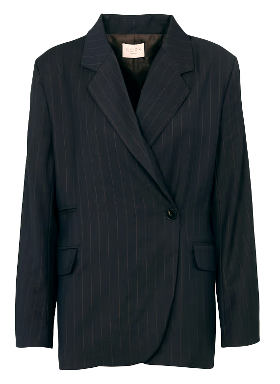Straight blazer jacket with fine stripes NORR Brown