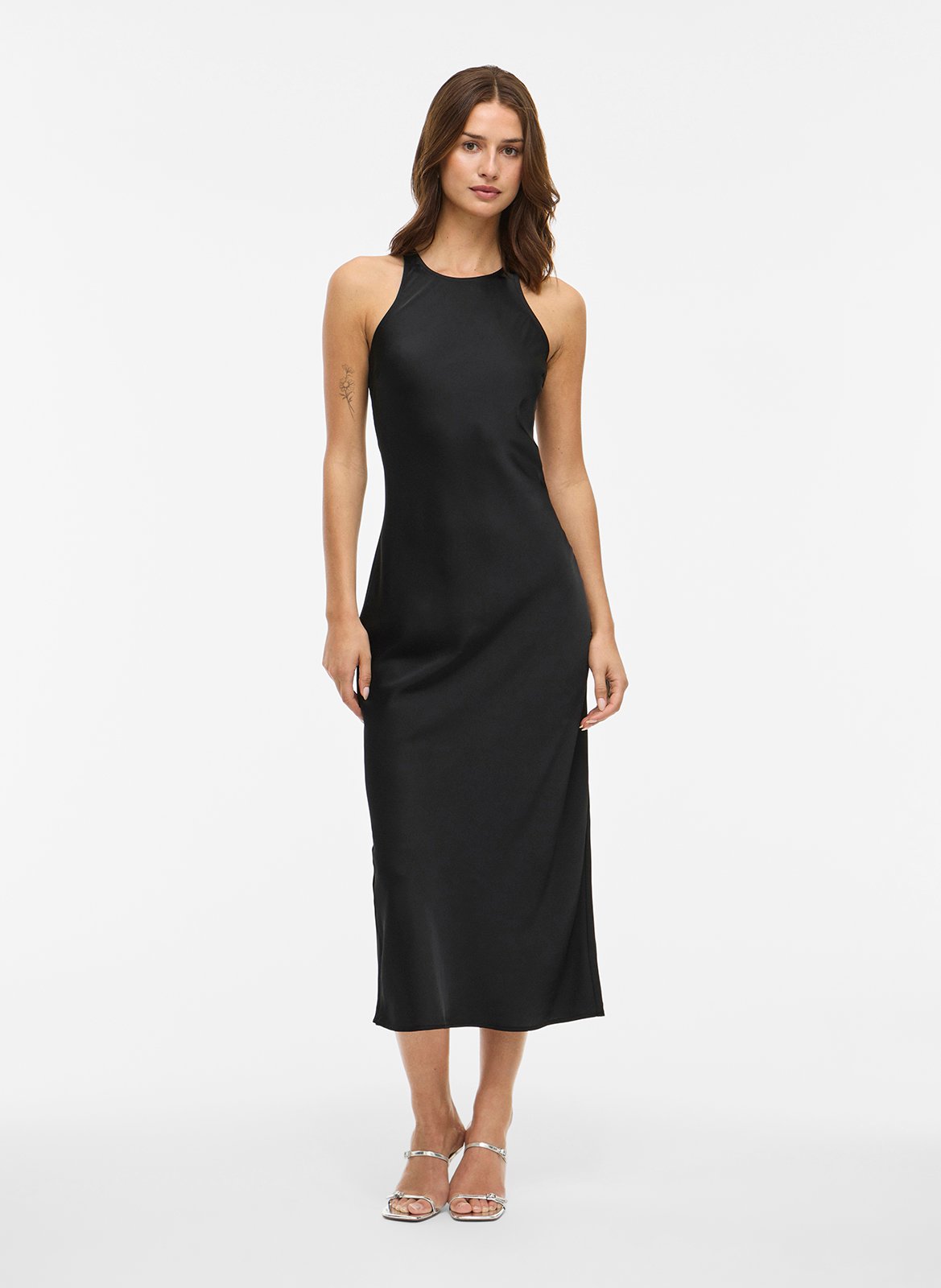 Long satin round-neck dress VILA Black