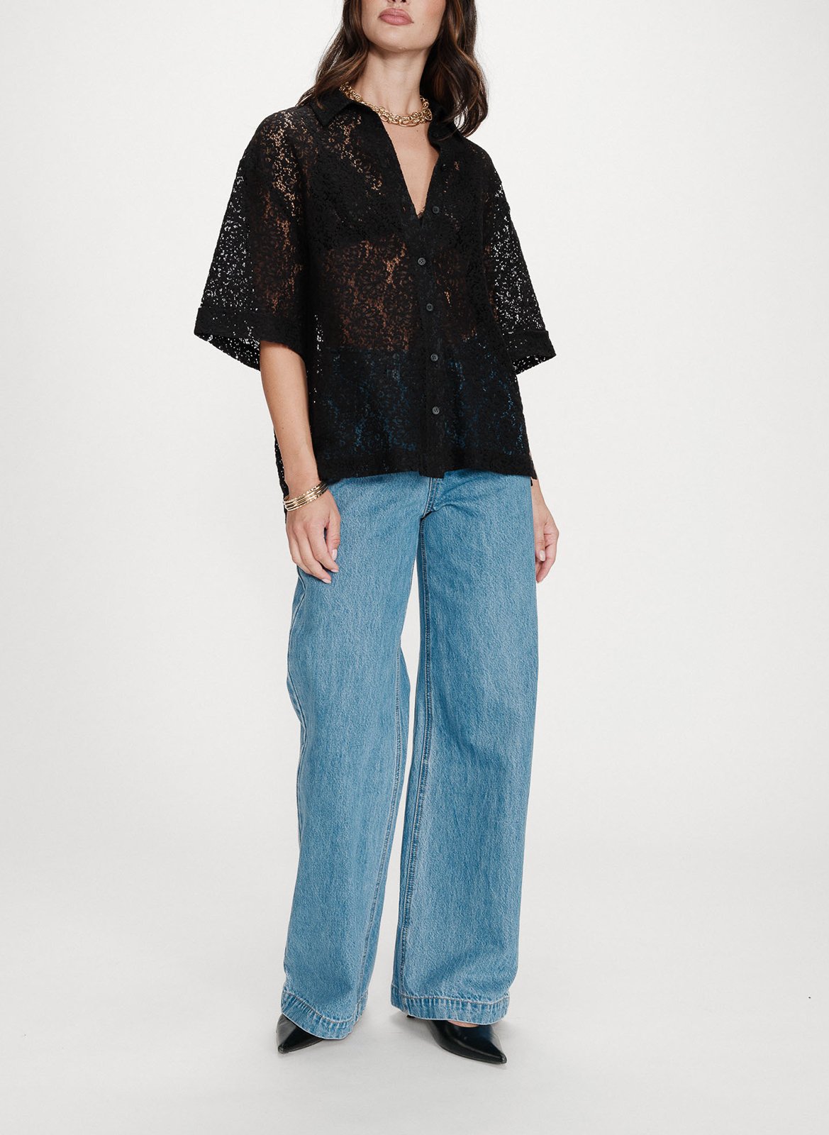 Chemise col classique en dentelle GRACE ET MILA Noir