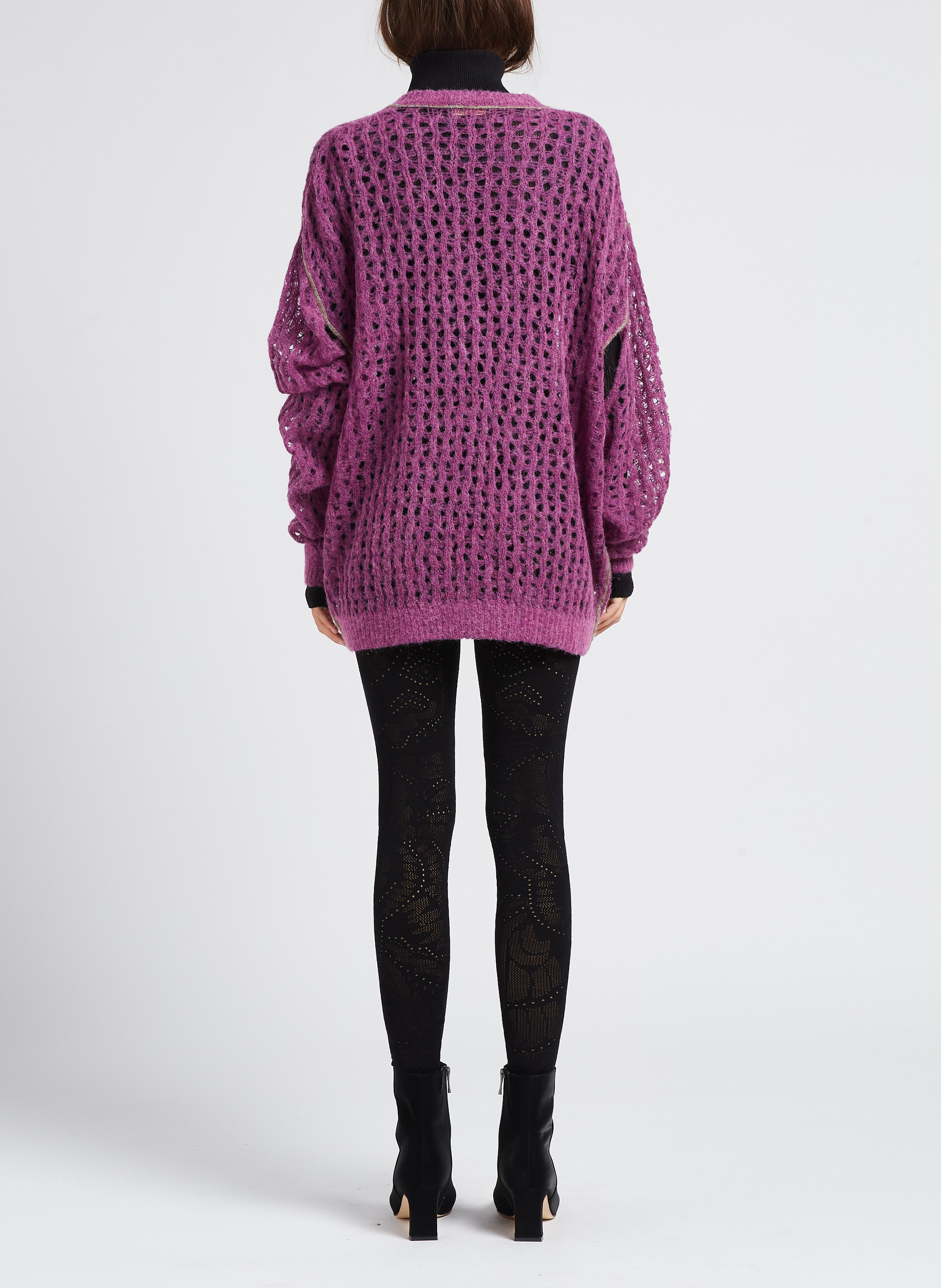 Pullover mit V-Ausschnitt aus Netzgewebe MES DEMOISELLES Rosa