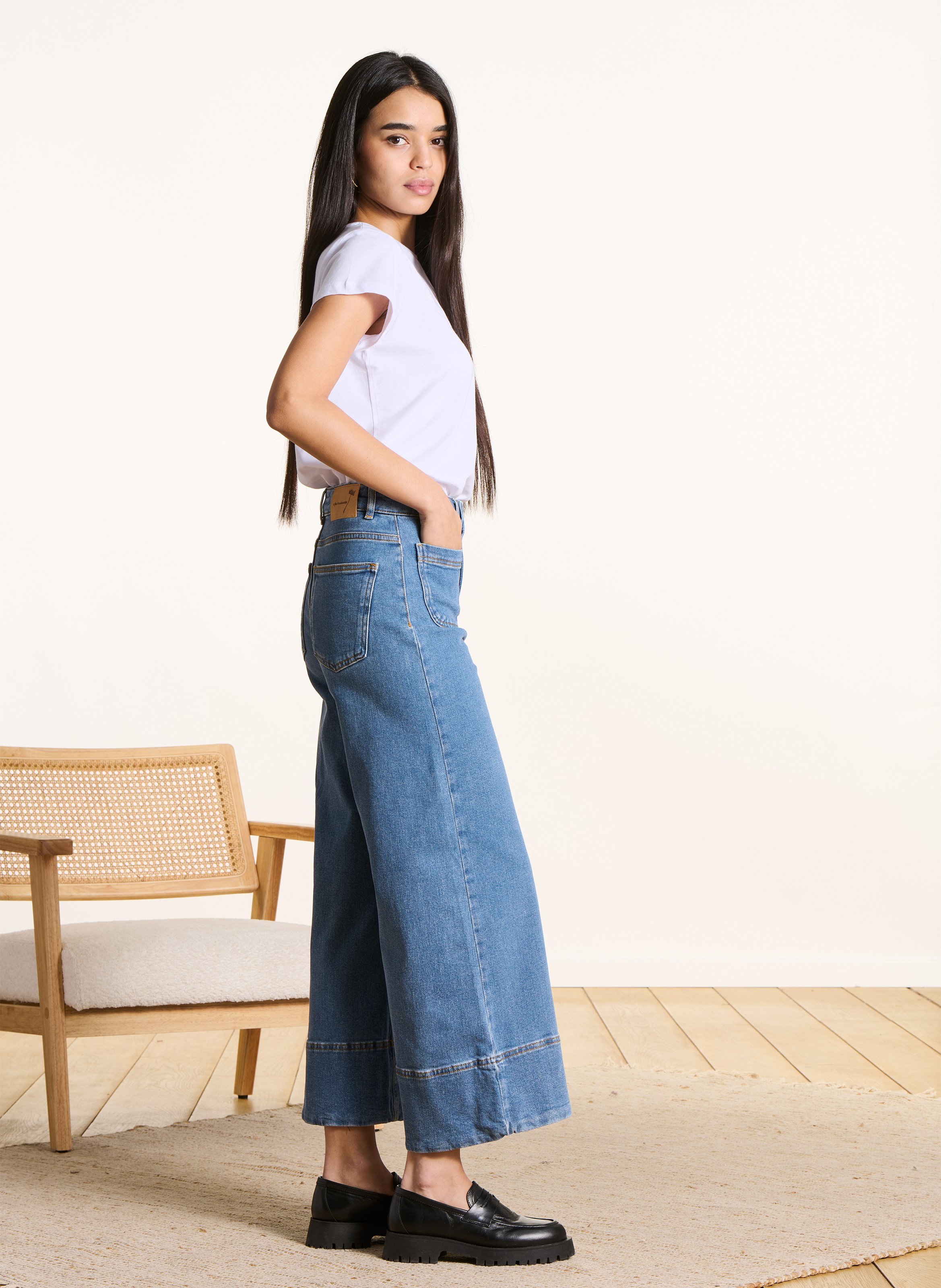 Cropped jeans van biokatoenmix LA FEE MARABOUTEE Blauw
