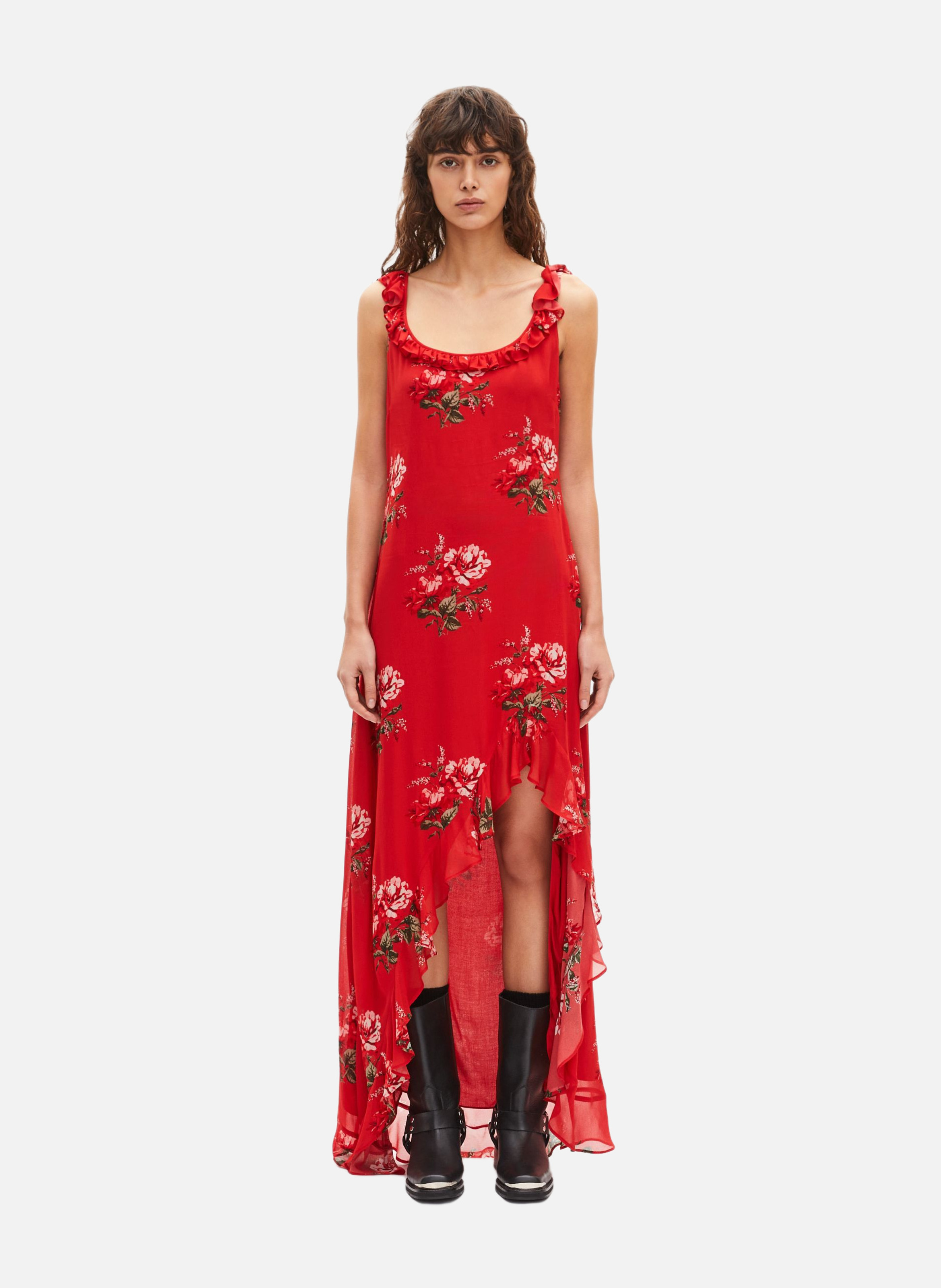 Long dress with ruffled floral print THE KOOPLES Red