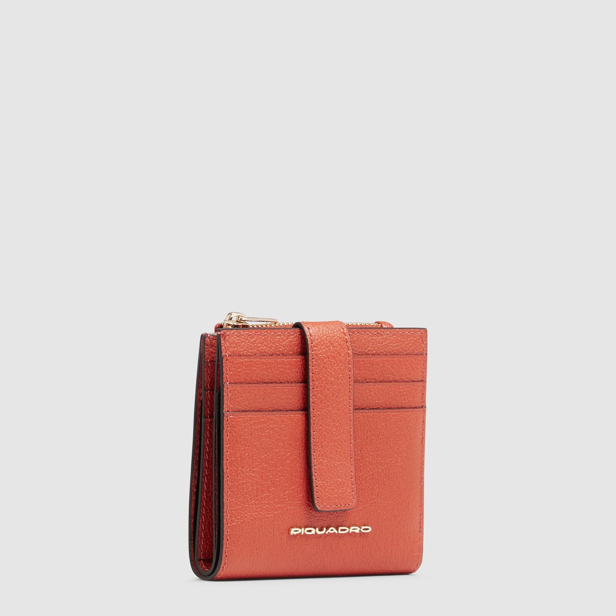 Women's leather credit card holder with coin pocket and RFID protection PIQUADRO Orange