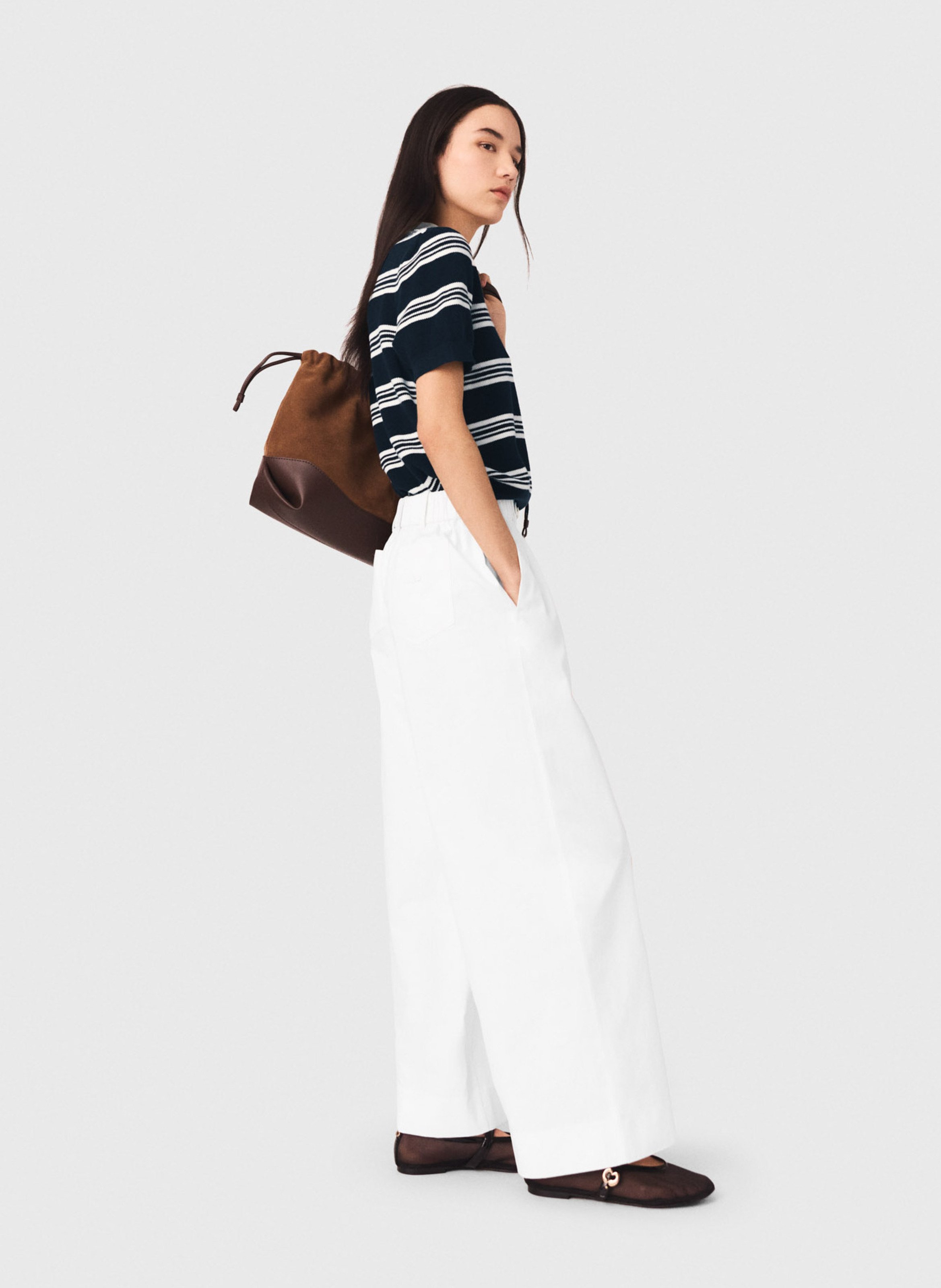 Wijde broek van katoen met hoge taille MAJE Wit