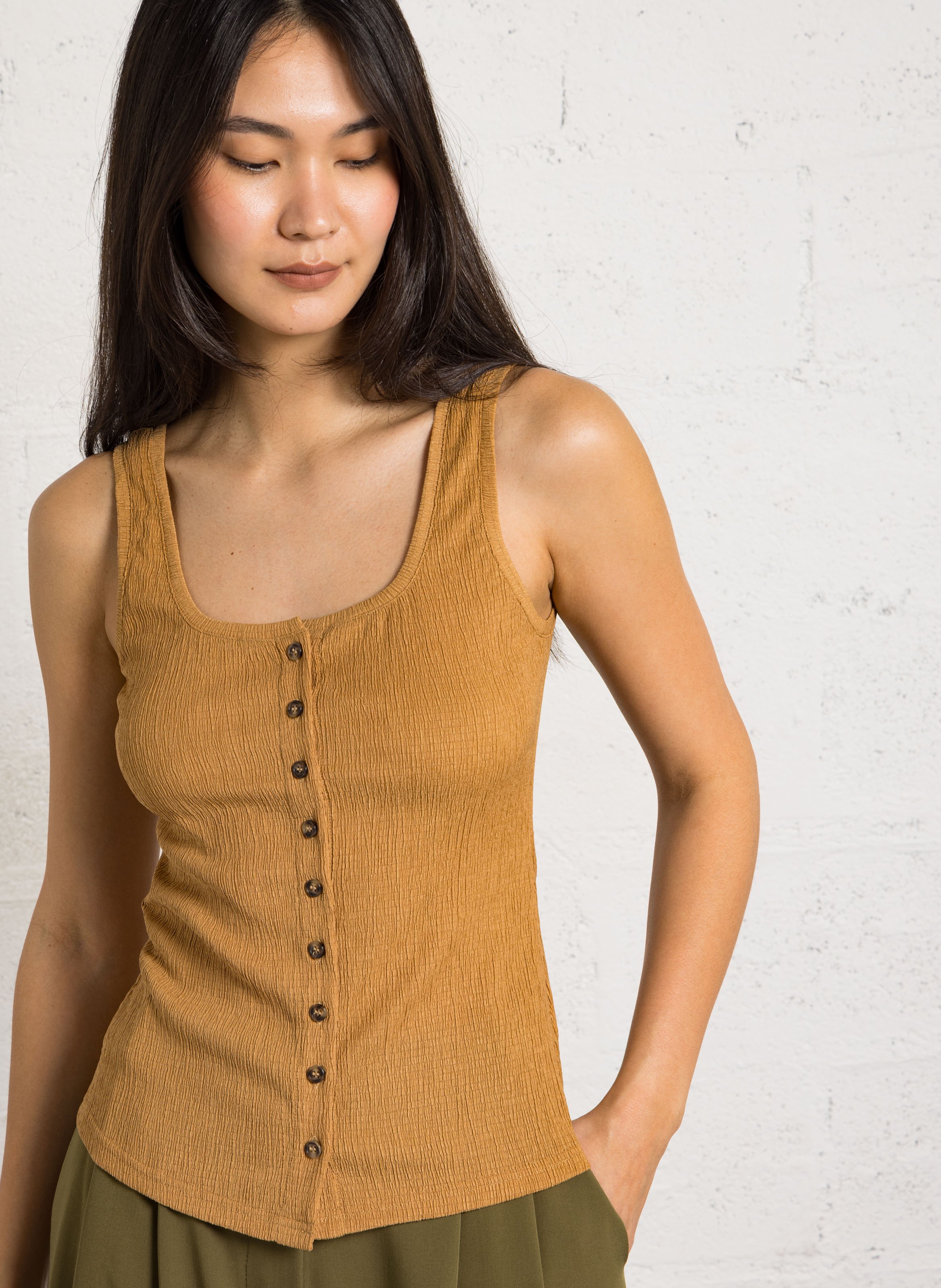 Round-neck stretch viscose top LA PETITE ETOILE Brown