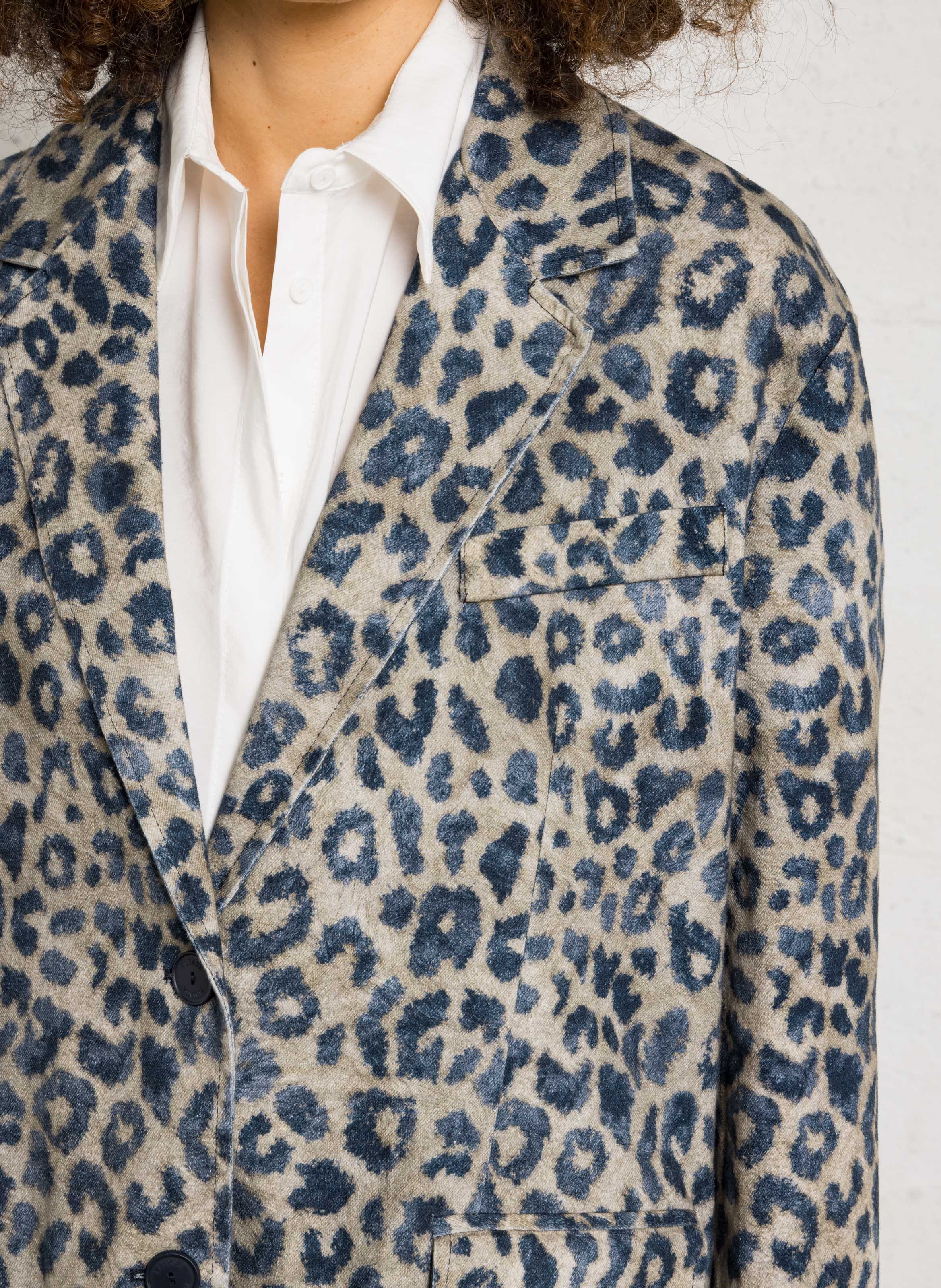 Oversized blazer with leopard print collar PLEASE Beige