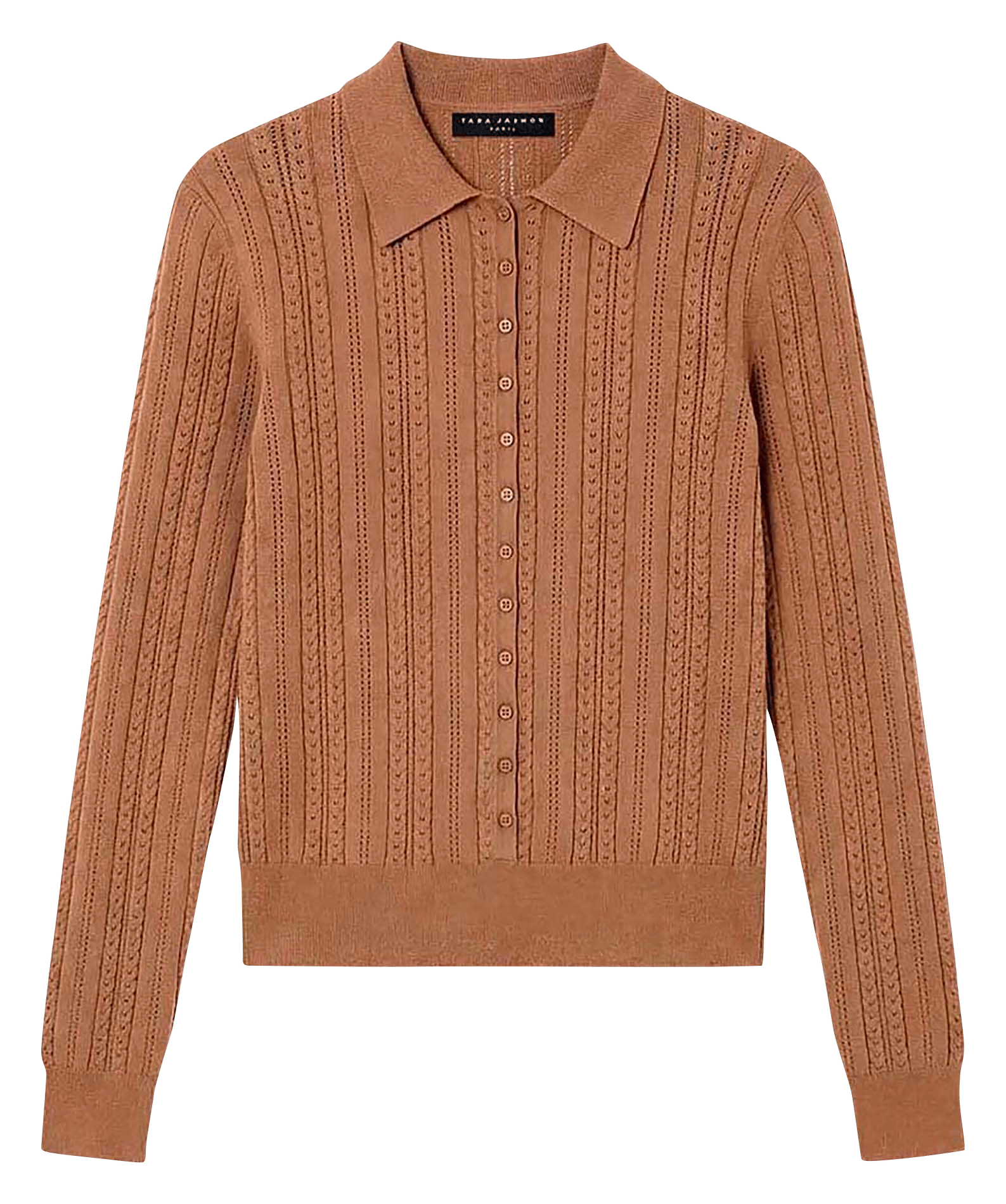 Pull droit col polo en coton et soie TARA JARMON Marron