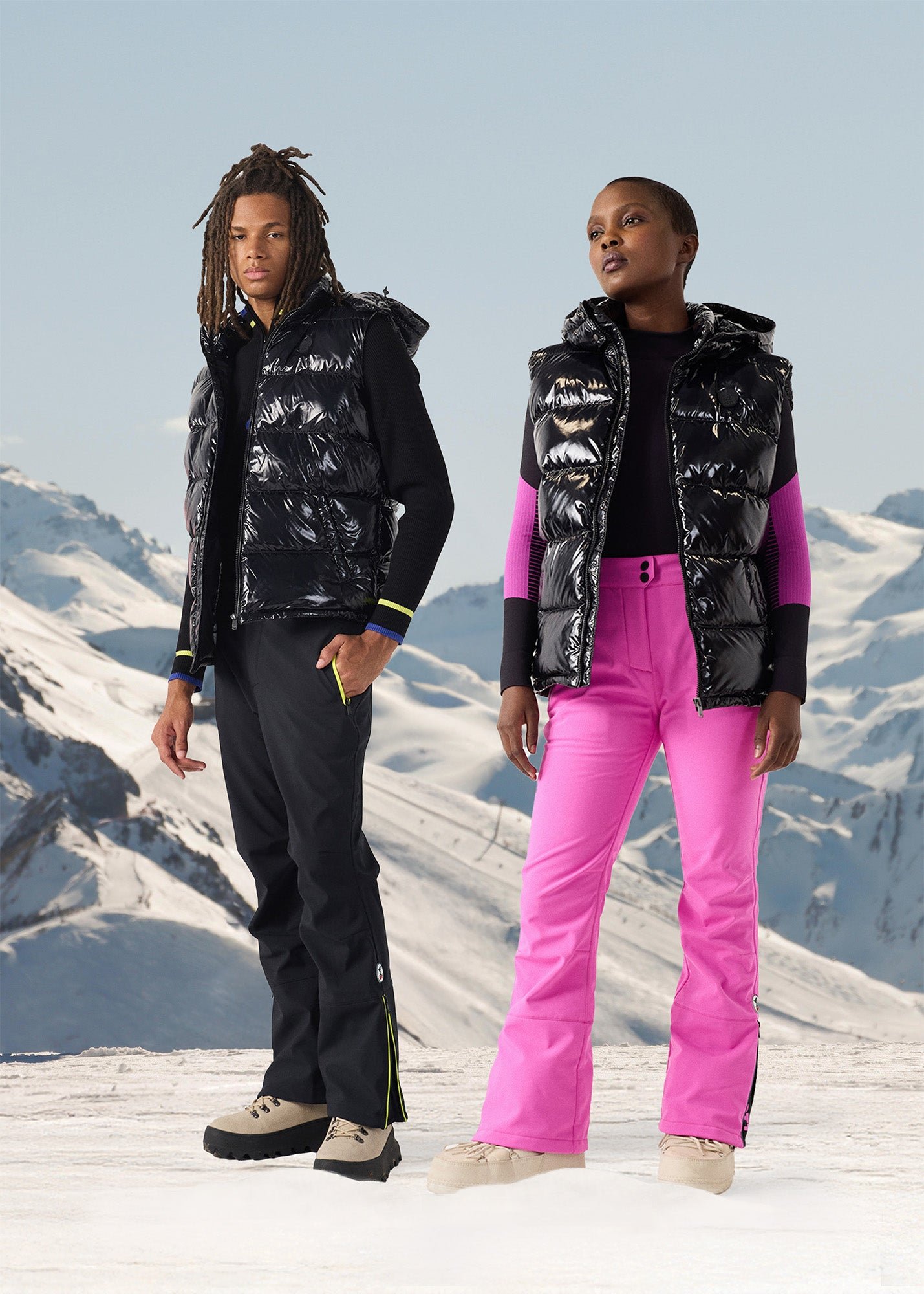 Padded sleeveless down jacket for extreme cold weather. JOTT Black