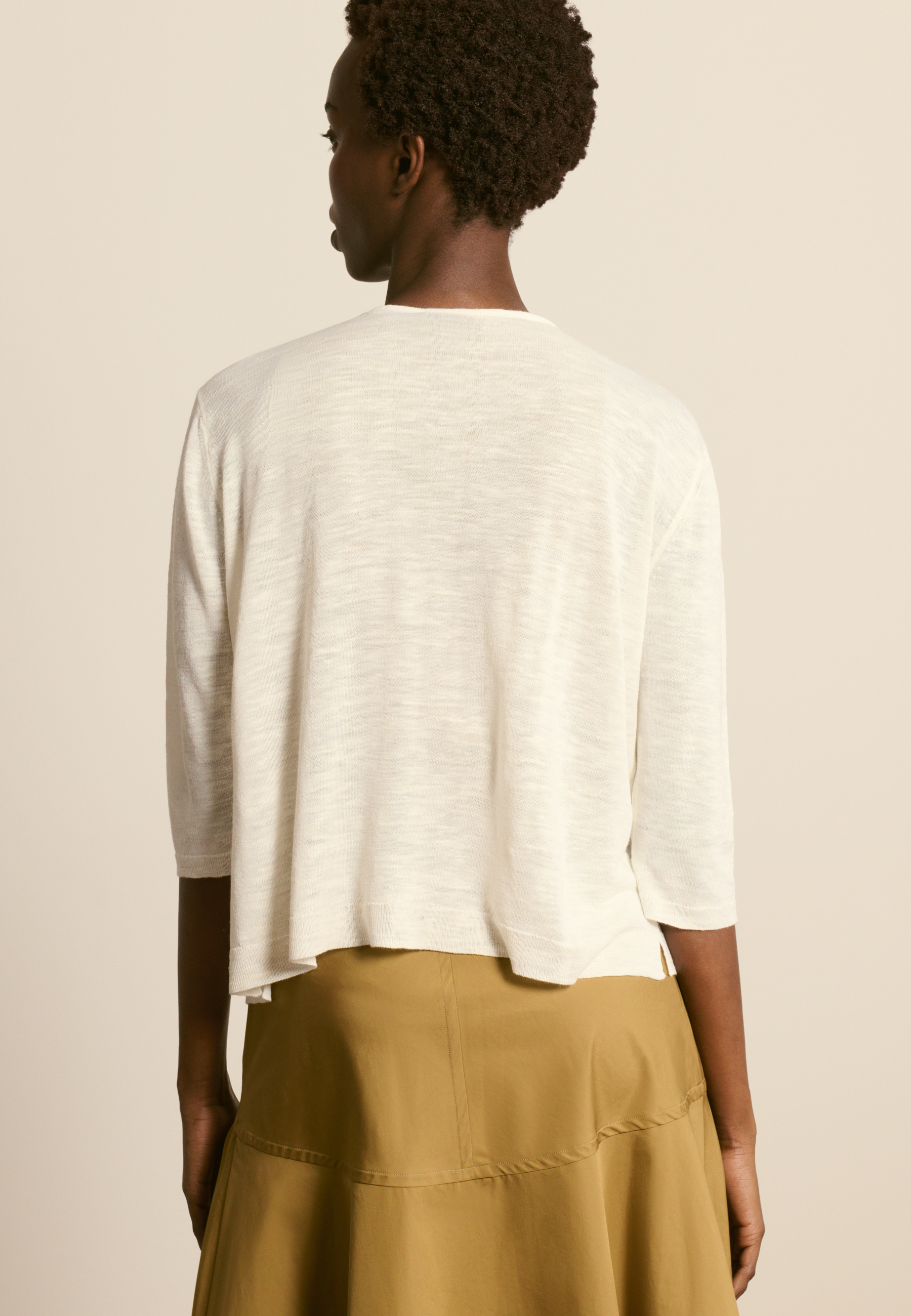 T-shirt col rond manches coudes en lin flammé MAISON MONTAGUT Blanc