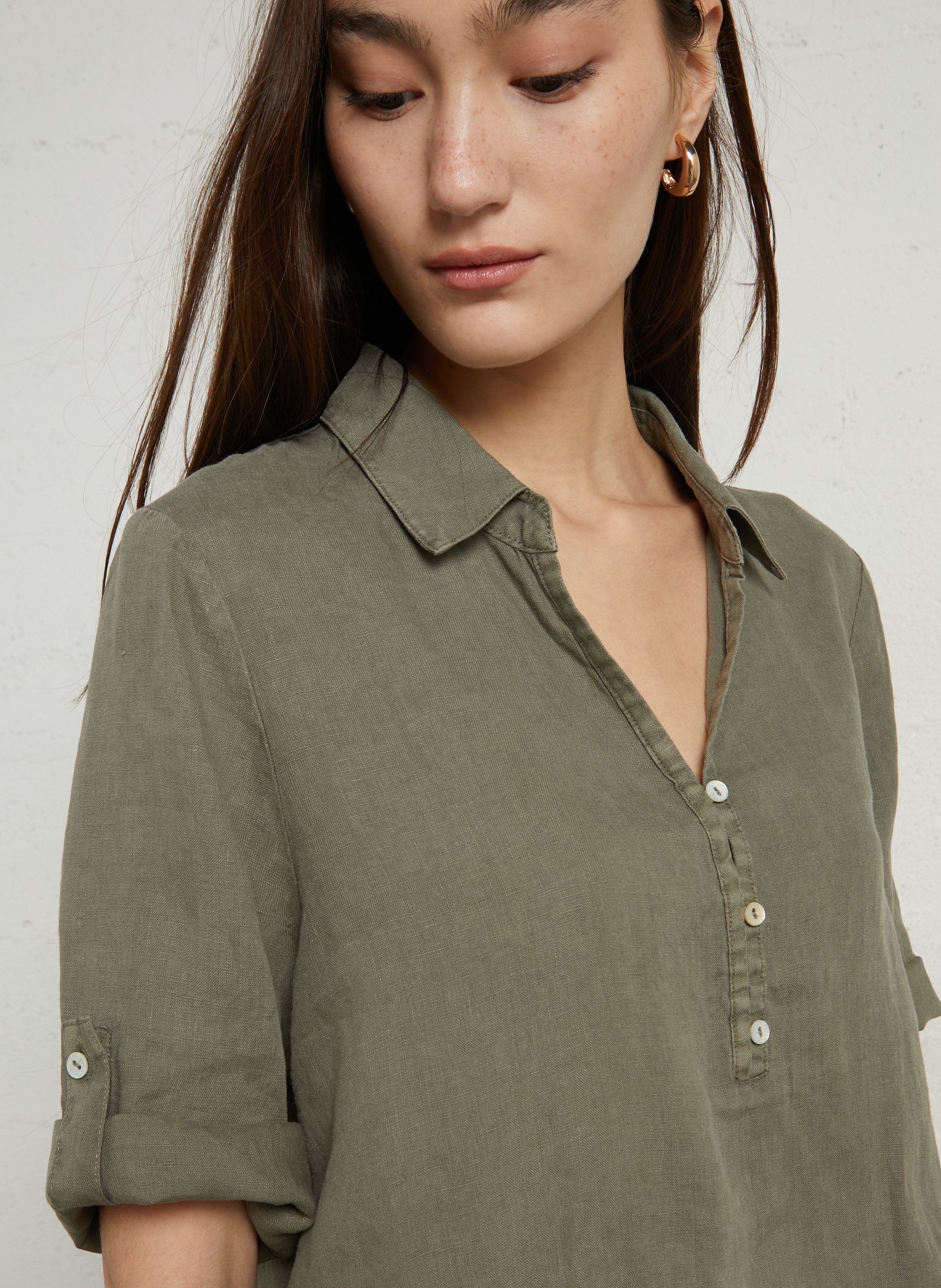 V-neck linen midi dress SUD EXPRESS Khaki