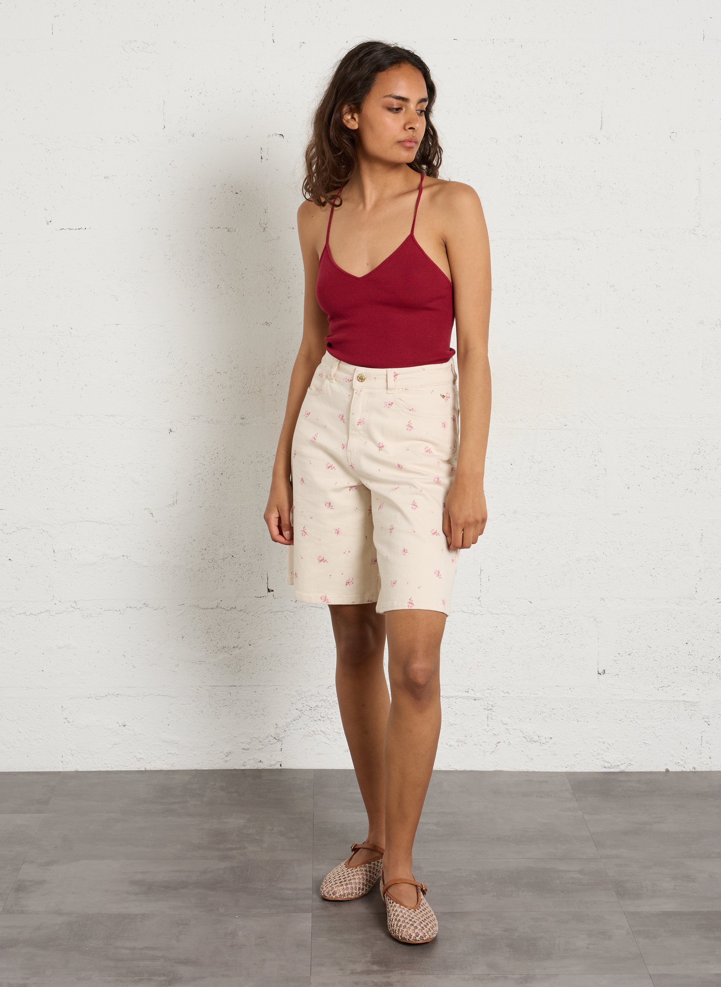 Doorgestikte ballerina's met enkelbandje TORAL Beige