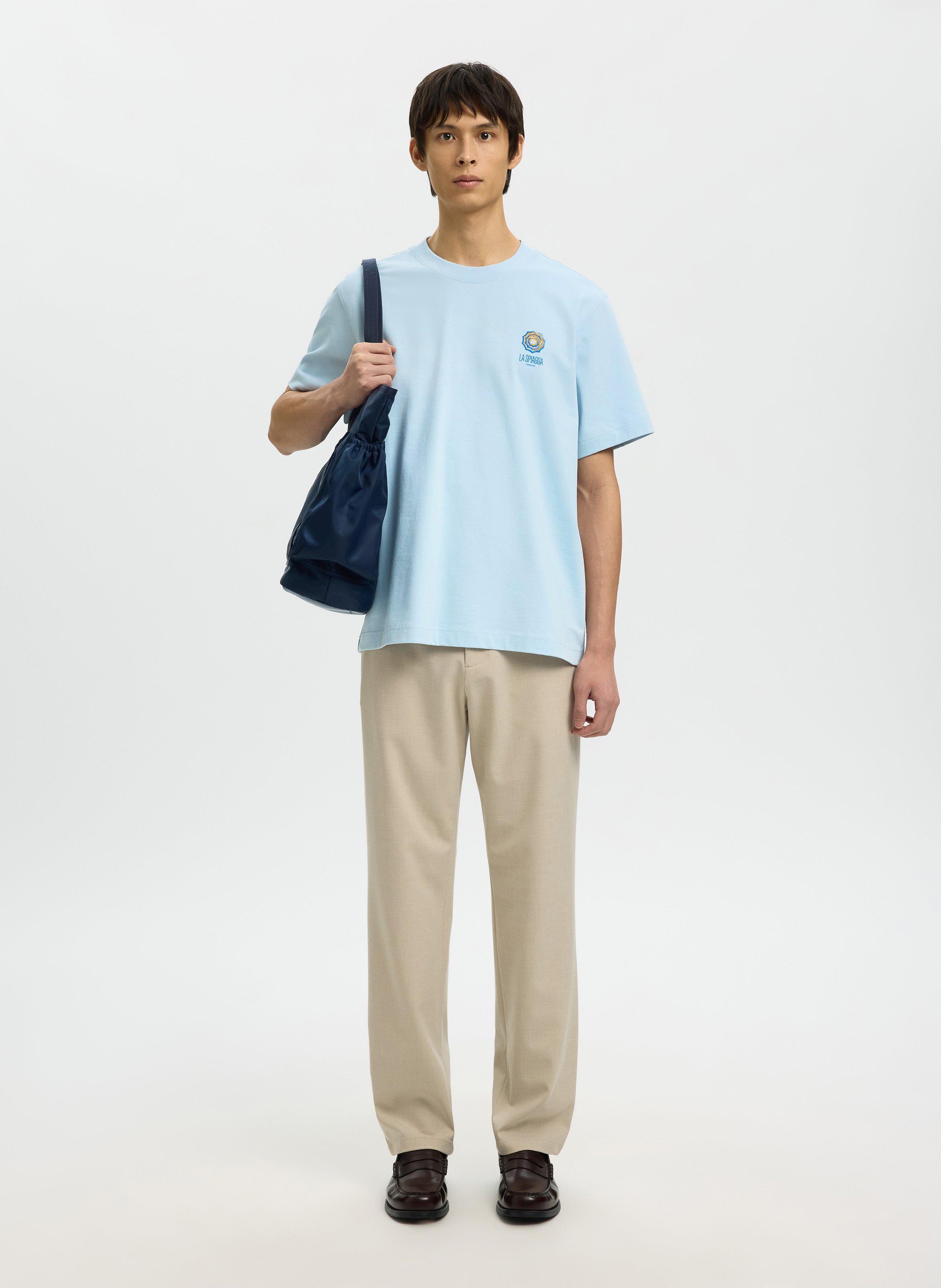 Oversized round neck organic cotton t-shirt SELECTED Blue