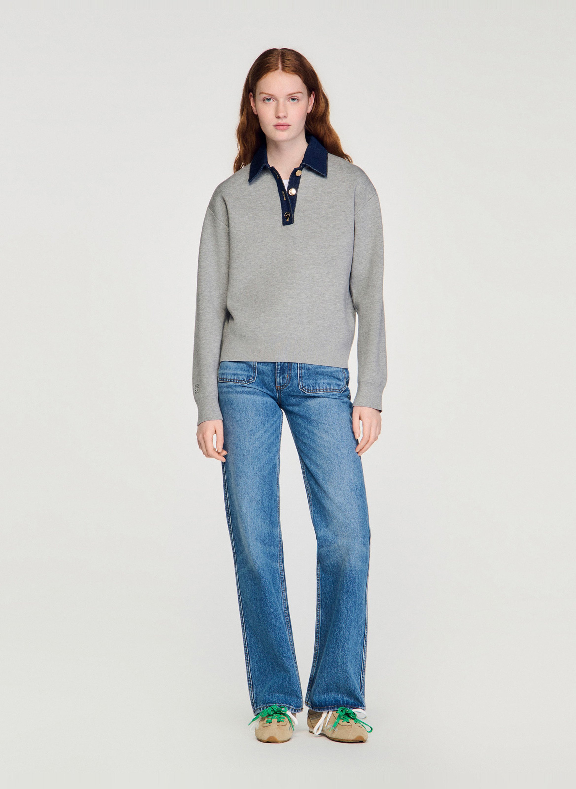 Oversized denim collar sweater SANDRO Grey