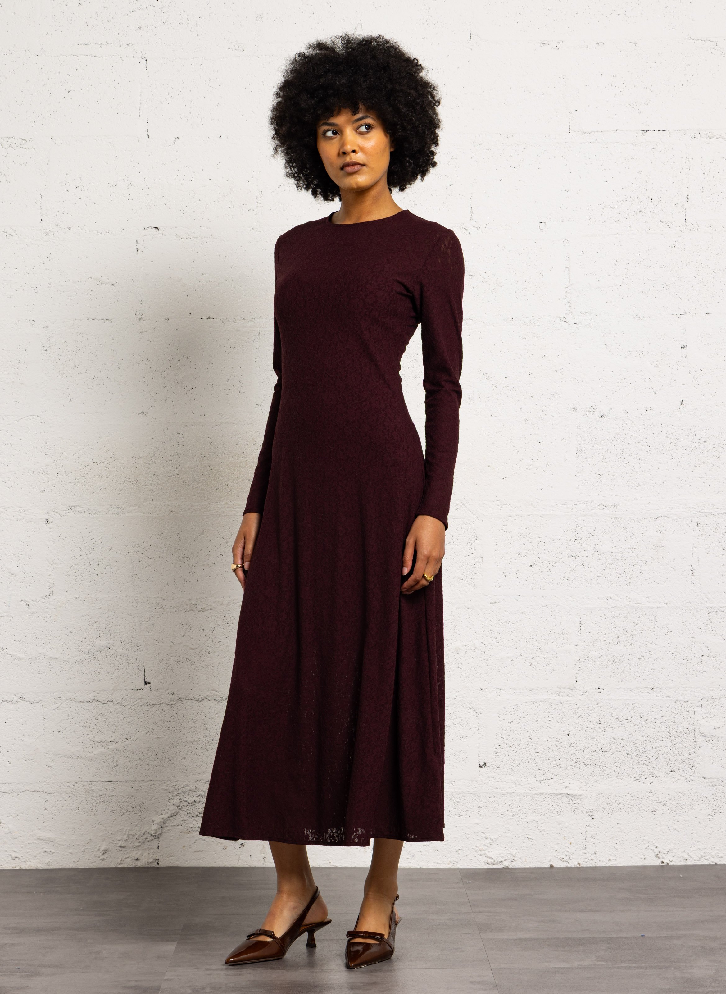 Long lace jacquard dress SUNCOO Plums