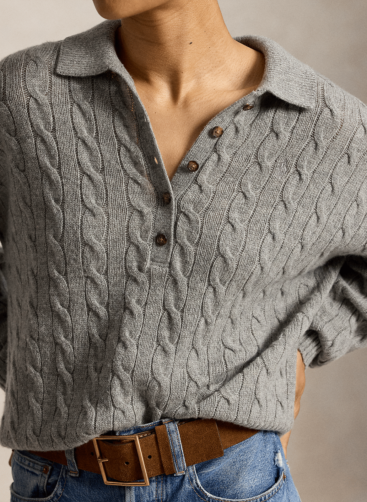 Wool-blend sweater with polo collar POLO RALPH LAUREN Grey