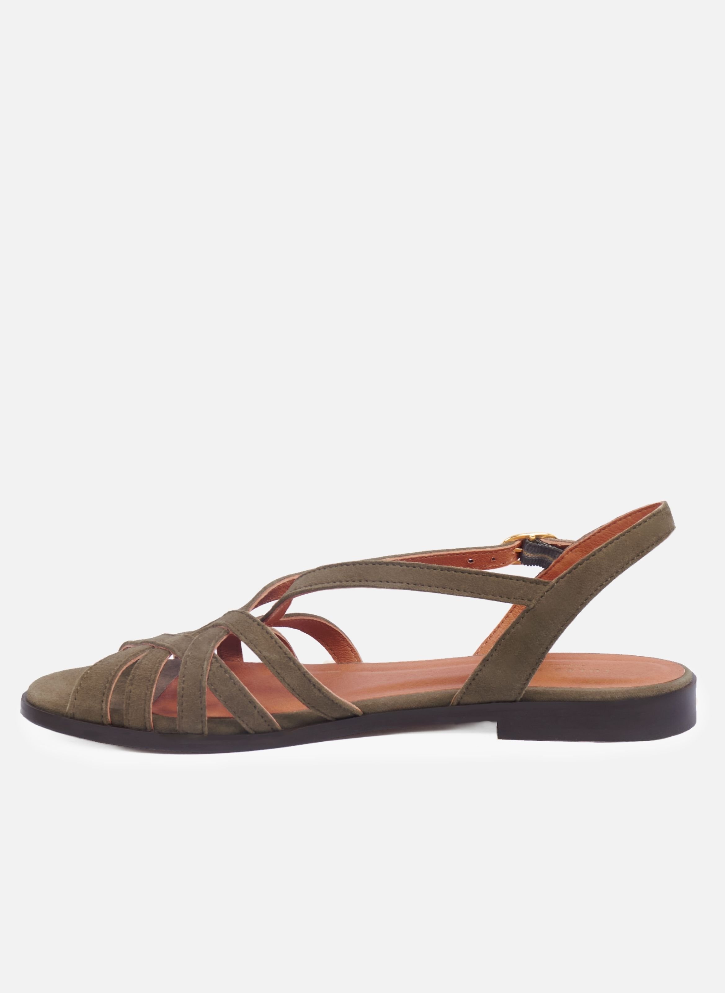 Flat suede leather strap sandals JULES & JENN Khaki