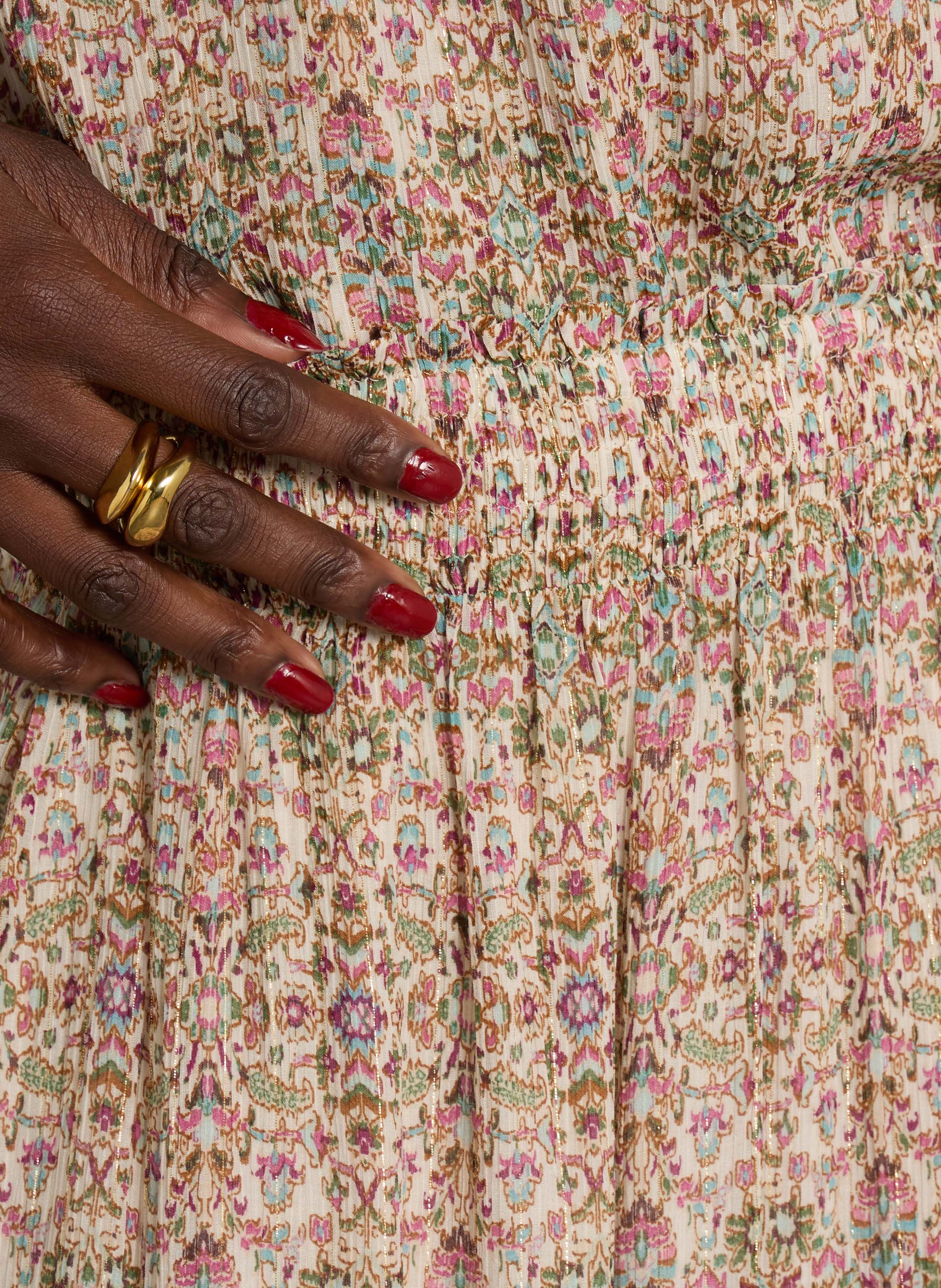 Jupe midi à imprimée en soie mélangée MAISON 123 Beige