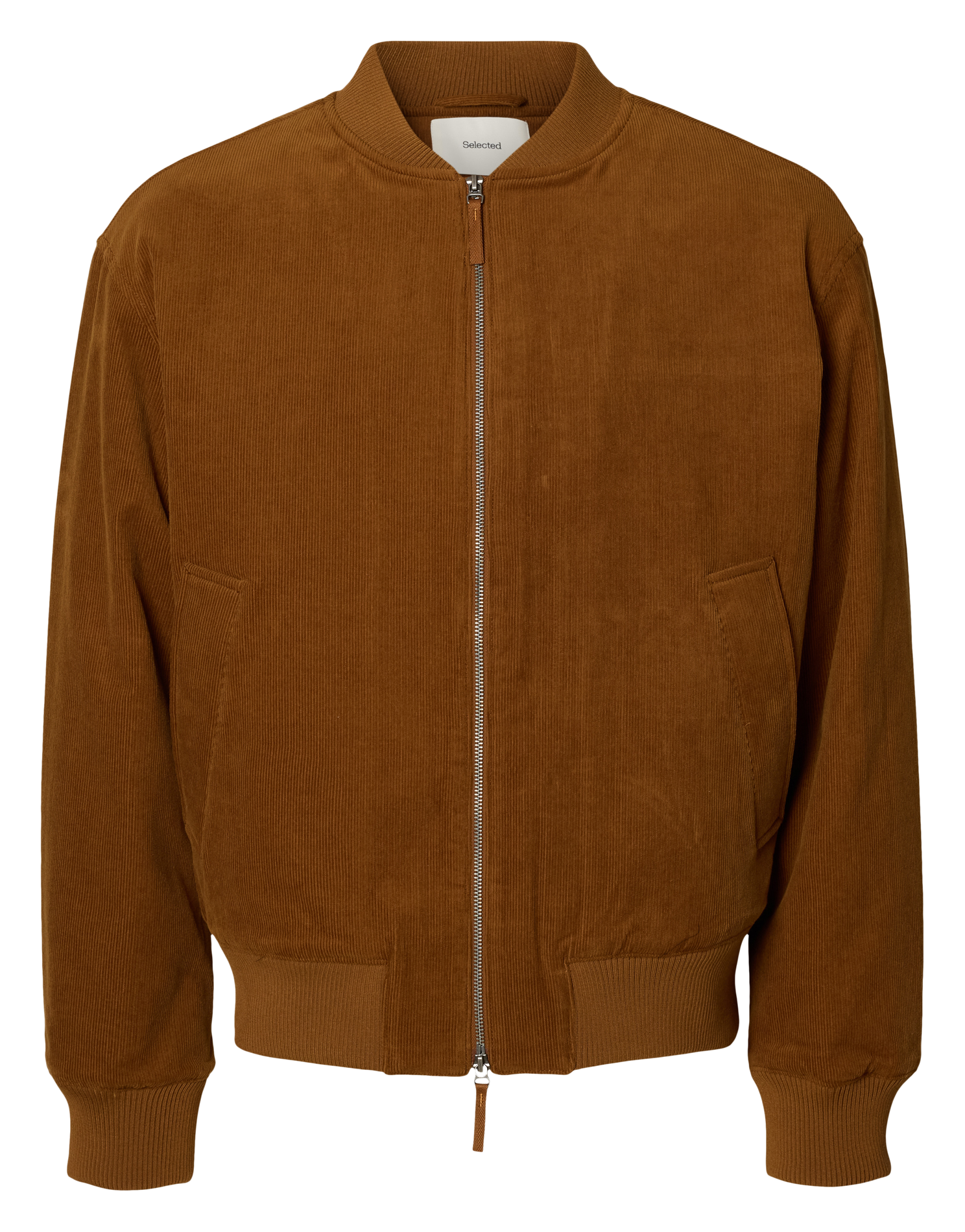Teddy-collar jacket in organic cotton blend SELECTED Brown