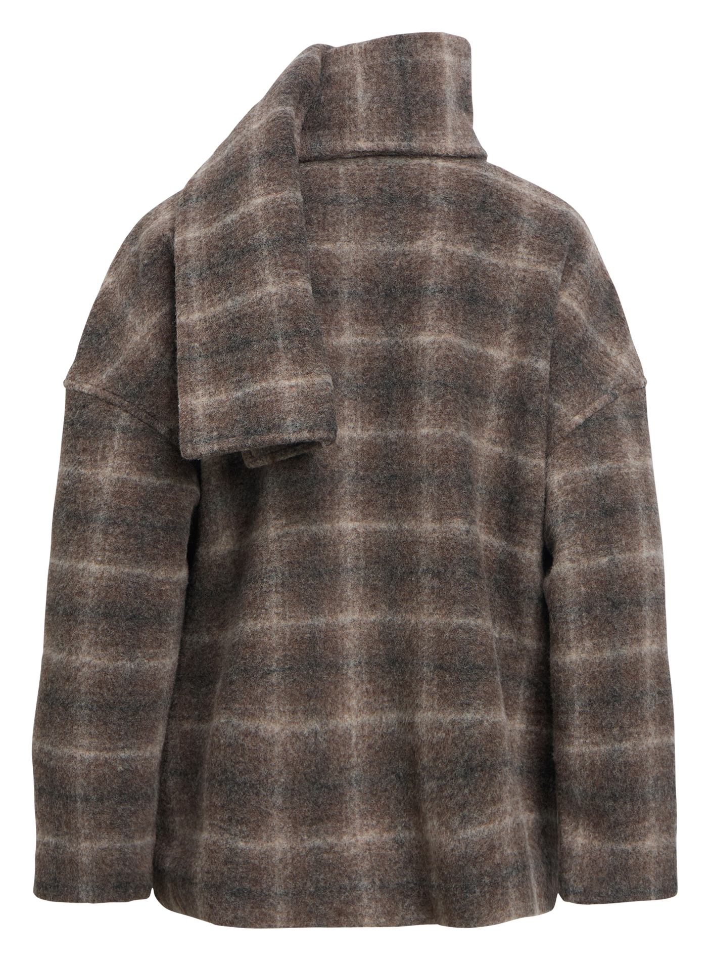 Manteau droit col rond à carreaux OBJECT Marron