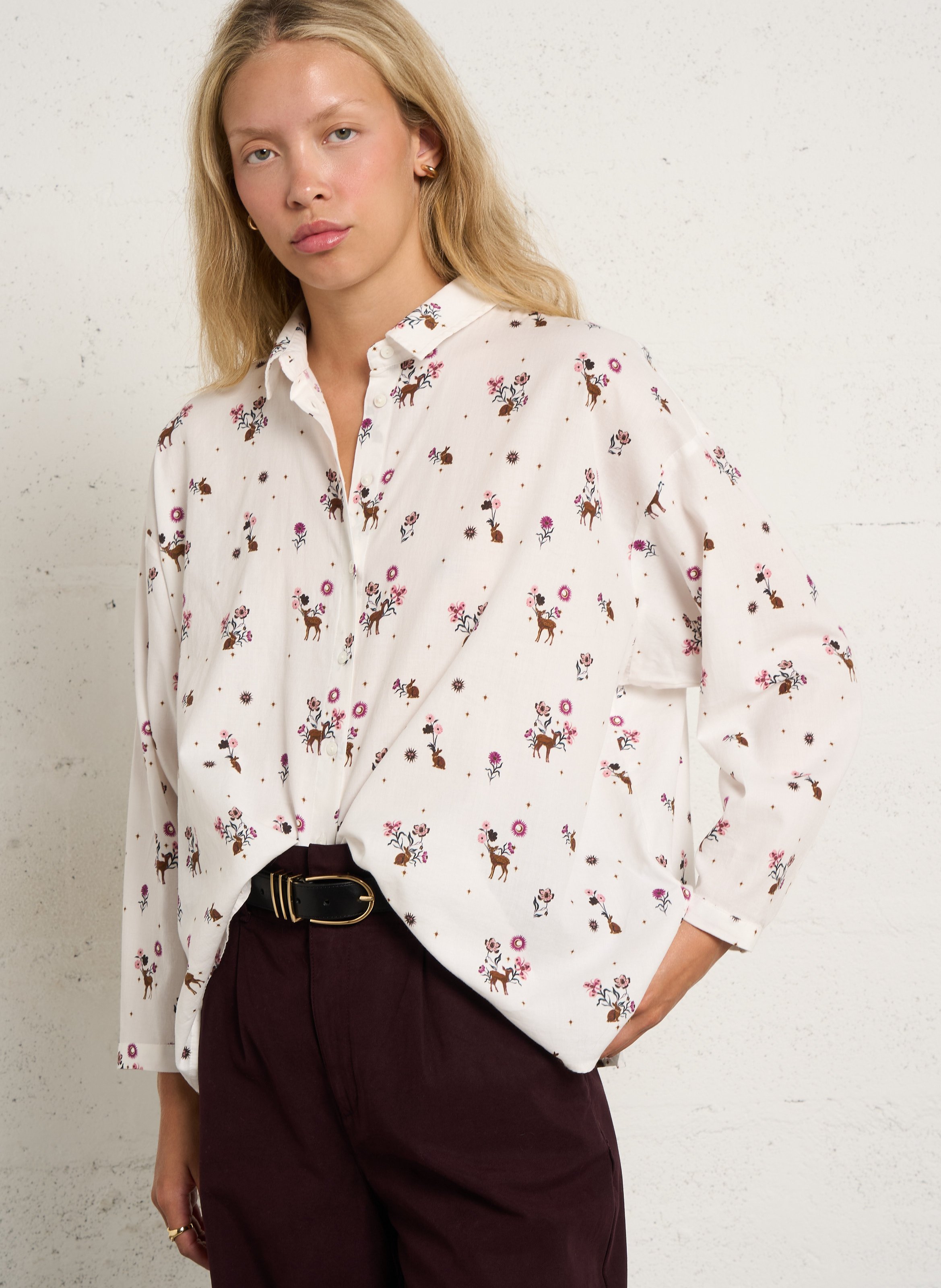 Chemise ample imprimé en coton DES PETITS HAUTS Blanc