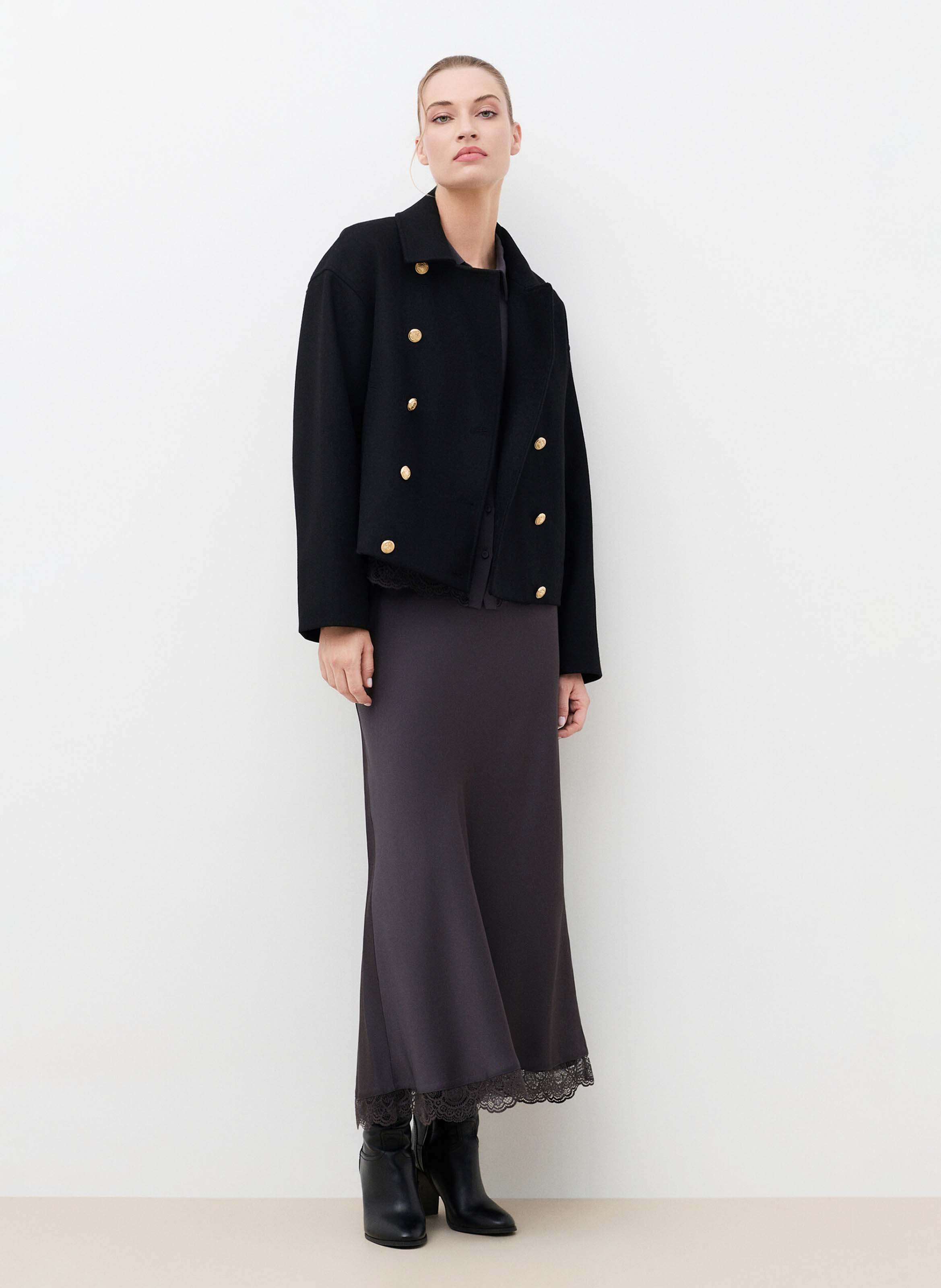 Oversized button-up coat in blended wool CAROLL Black