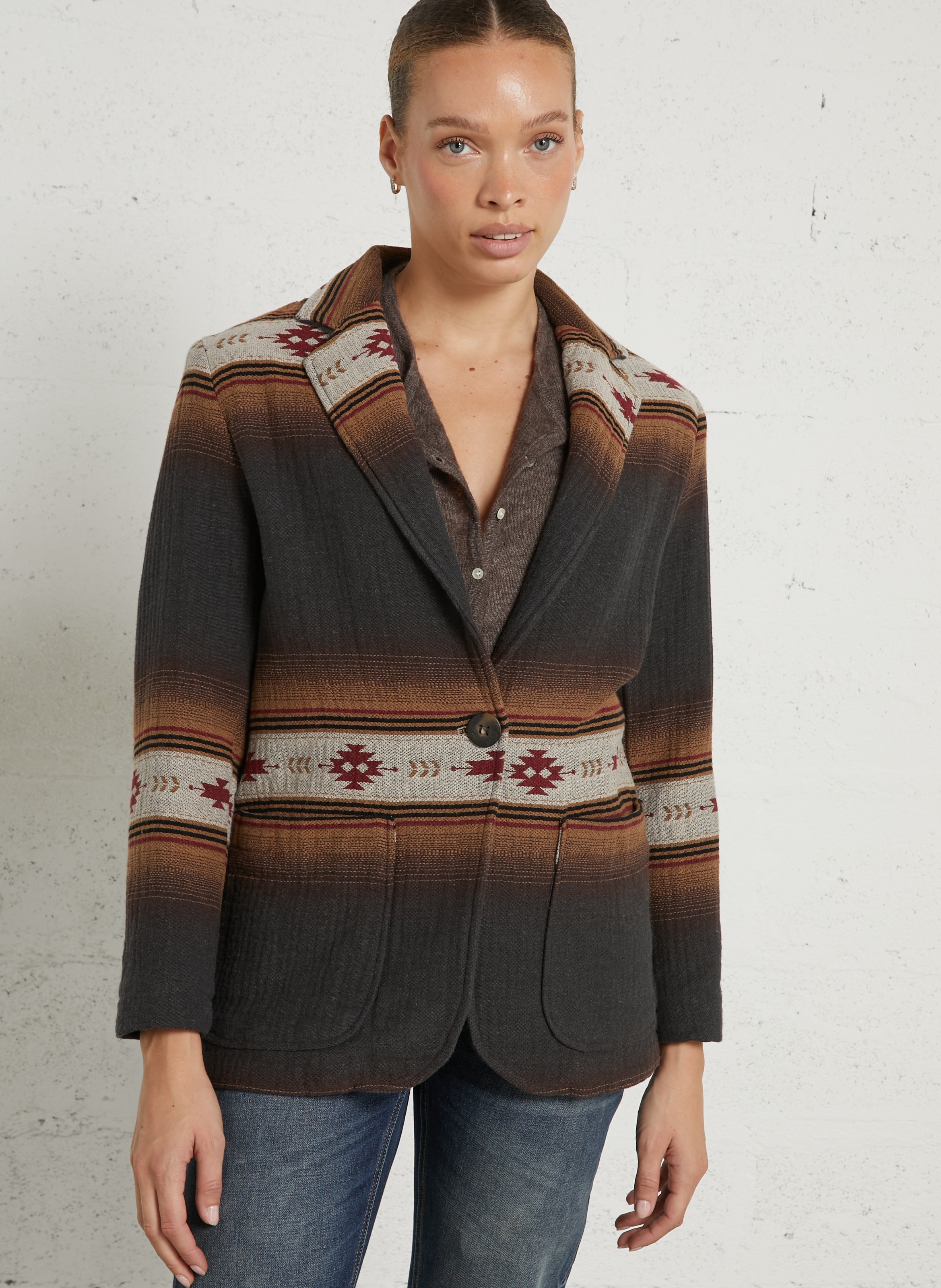 Veste droite imprimée en coton mélangé DIEGA Gris