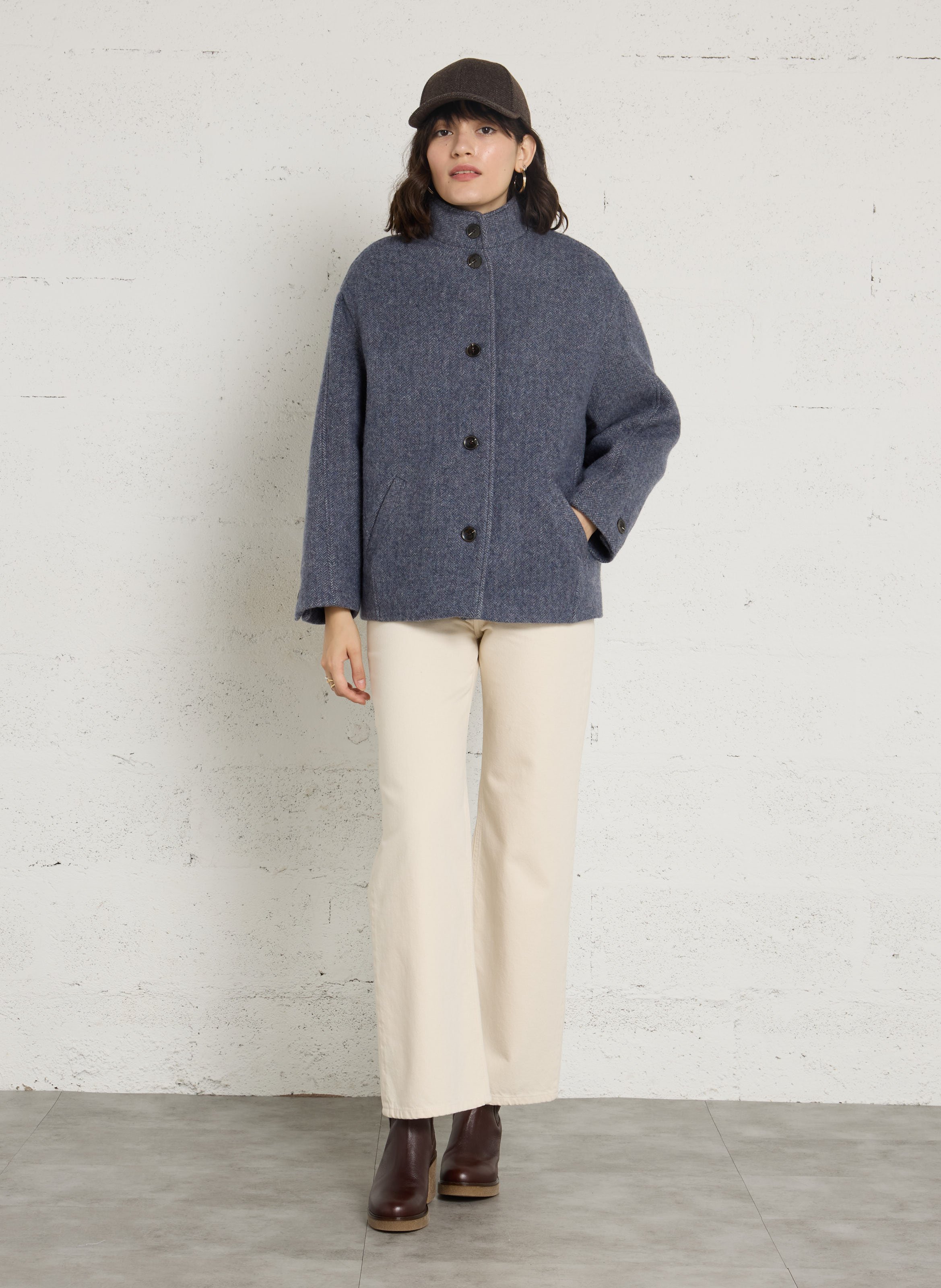 Loose-Fitting Buttoned Coat in Wool Blend MAISON 123 Blue