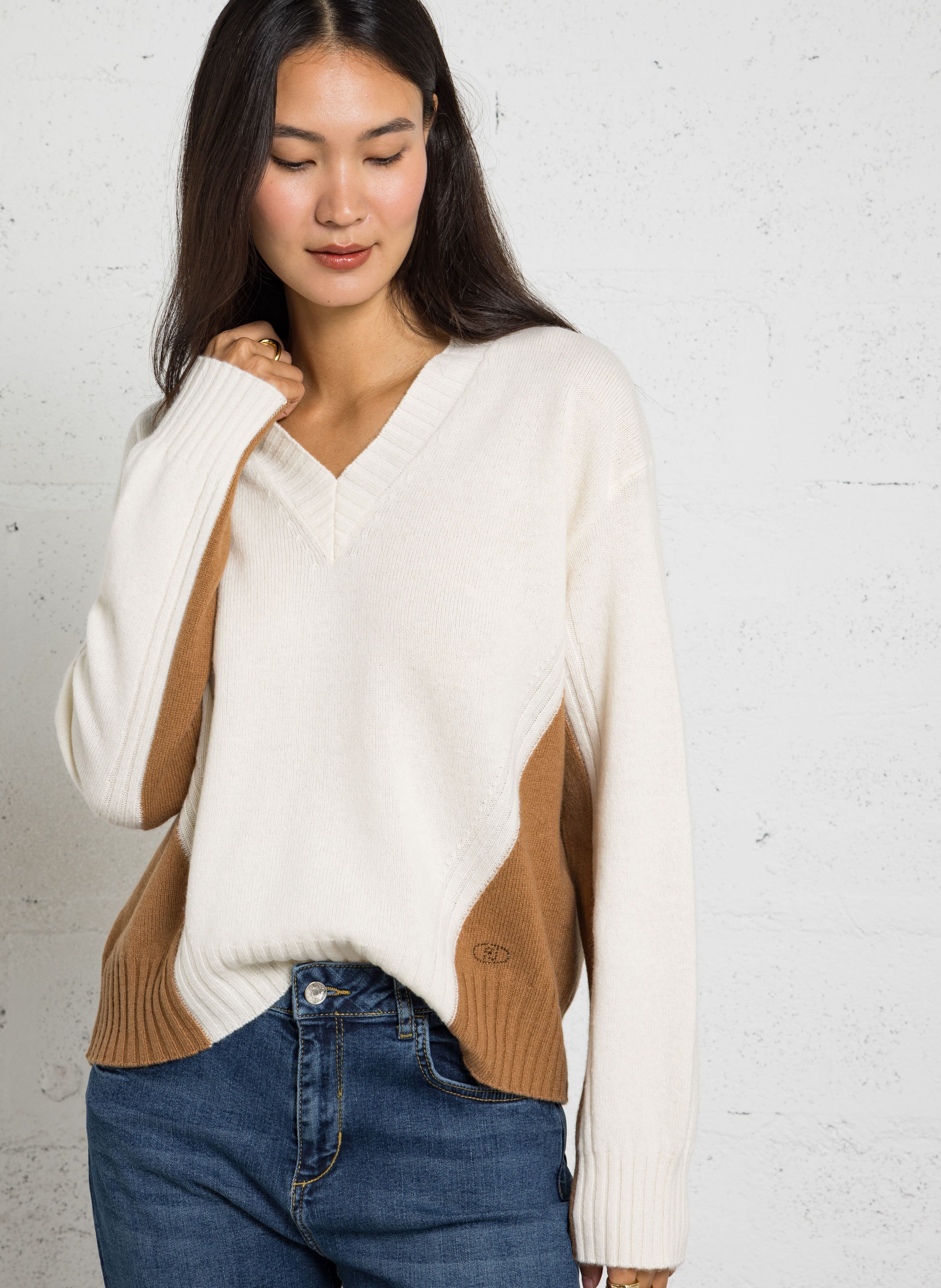 Pull à col v en laine LIU JO Blanc