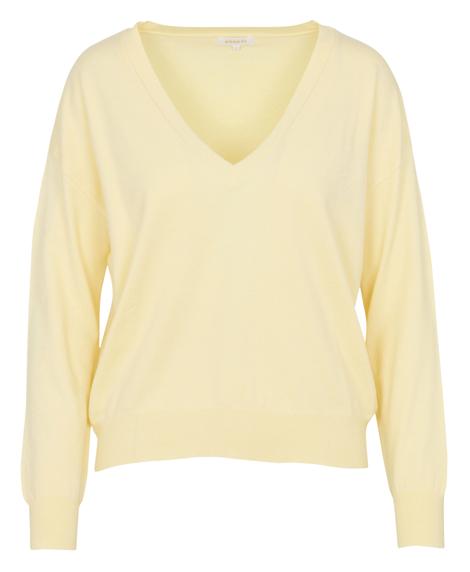 Gerader V-Ausschnitt Pullover in einfarbigem Design KOOKAI Gelb