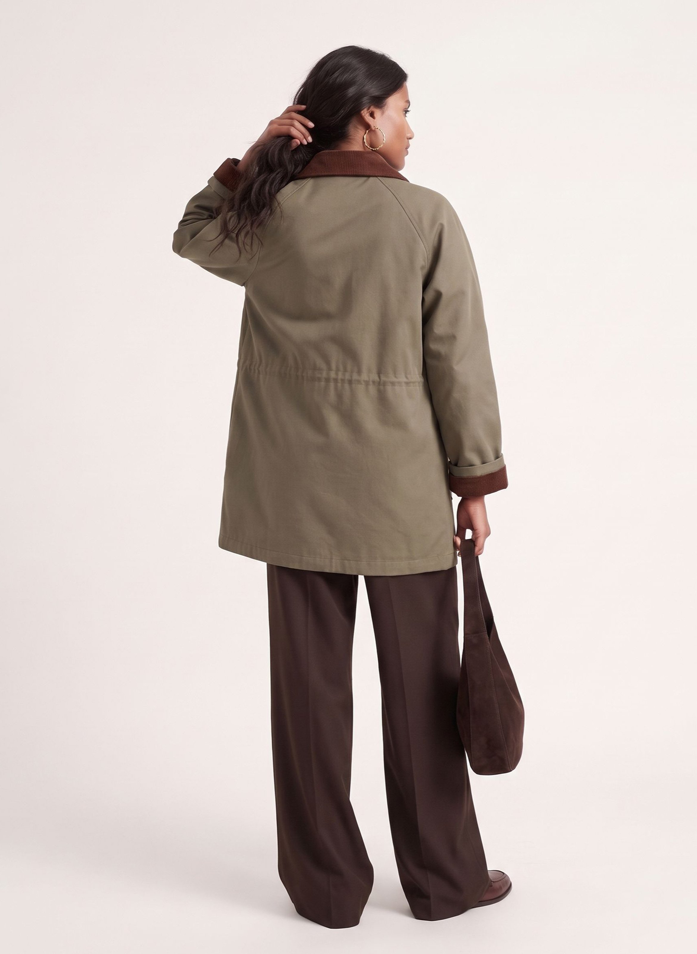 Rechte katoenen parka met ritssluiting en geribde kraag KOOKAI Groen