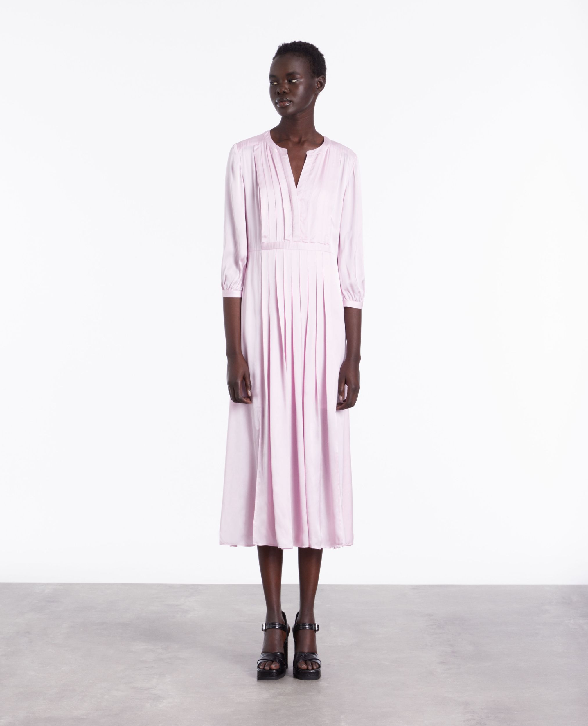 Robe Longue Col Rond Pliss e Pale Pink The Kooples Femme Place