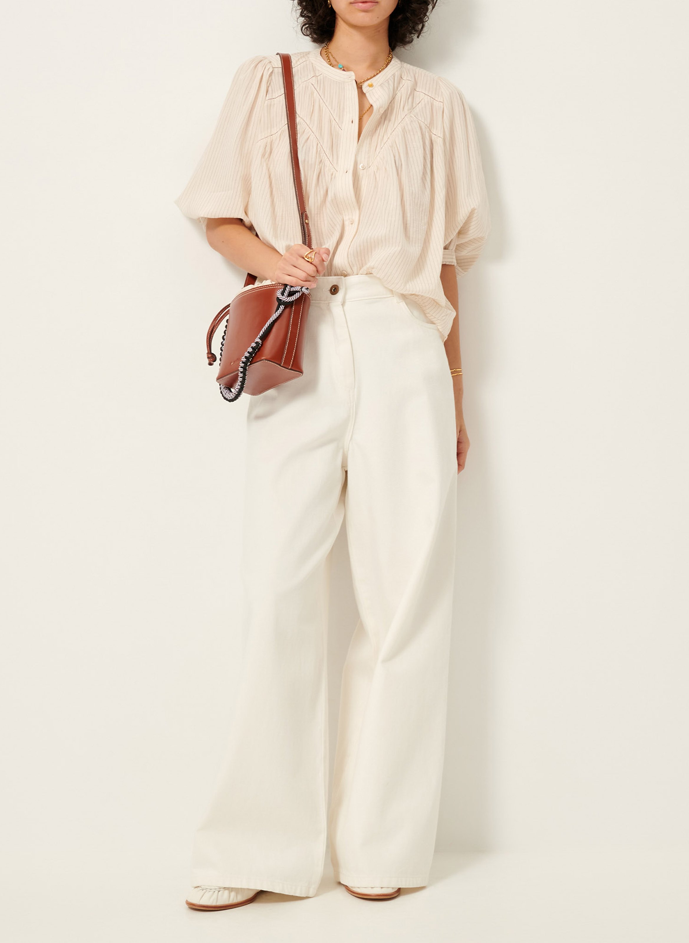 Chemise ample col mao en coton mélangé SESSUN Blanc