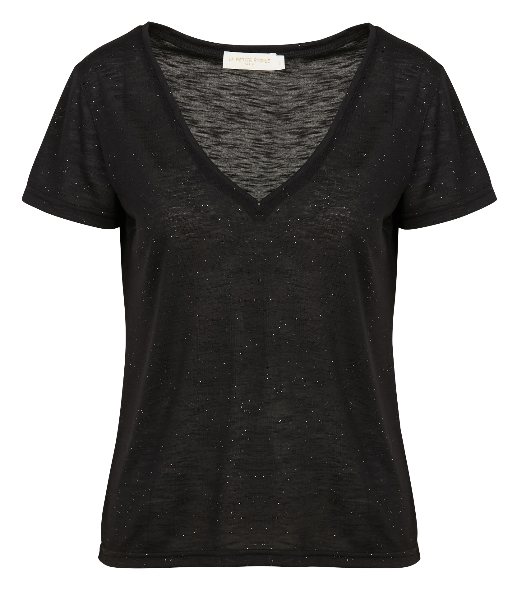 Tee-shirt col V droit pailleté LA PETITE ETOILE Noir