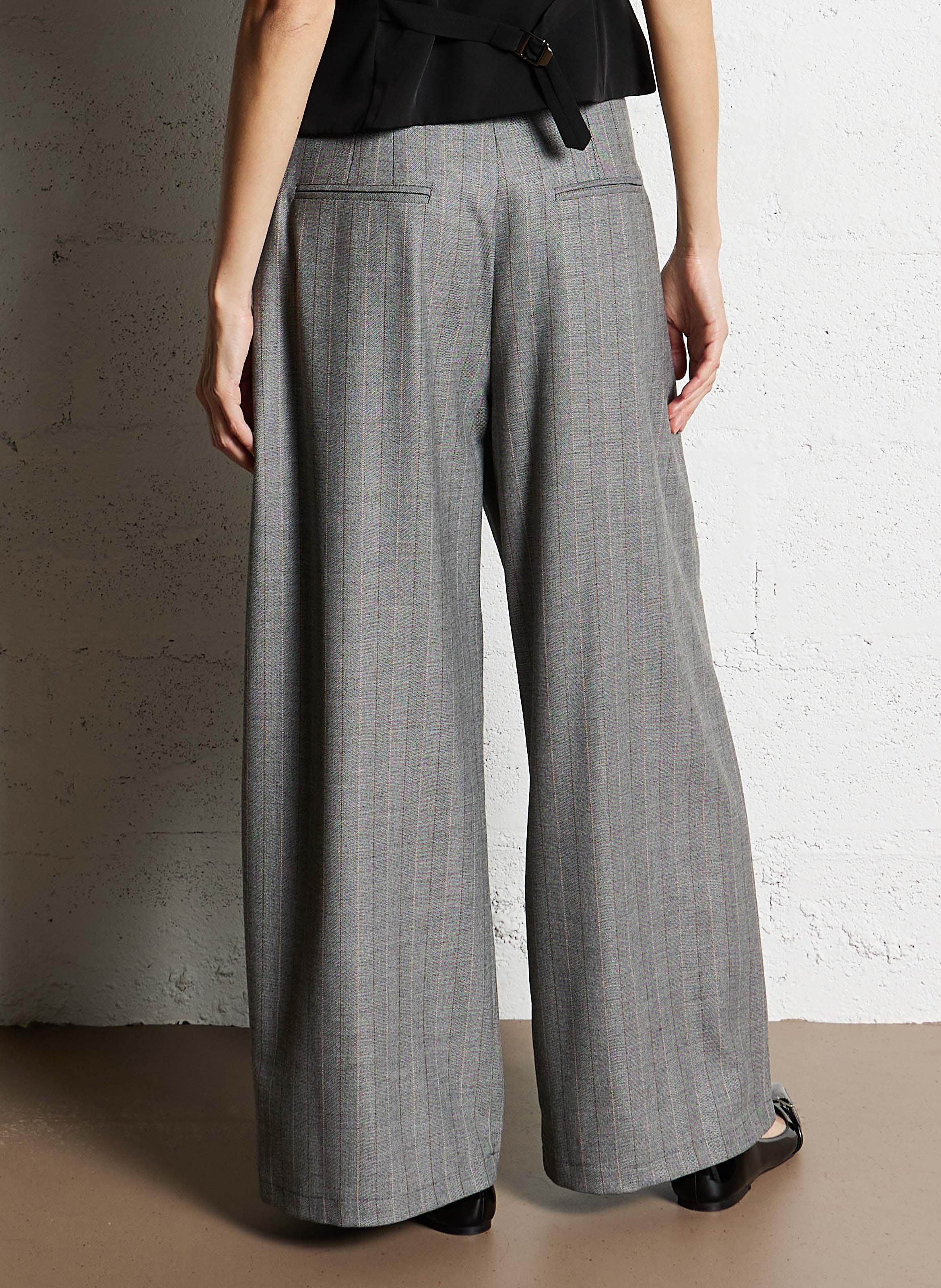 High-waisted wide-leg striped pants IMPERIAL Black