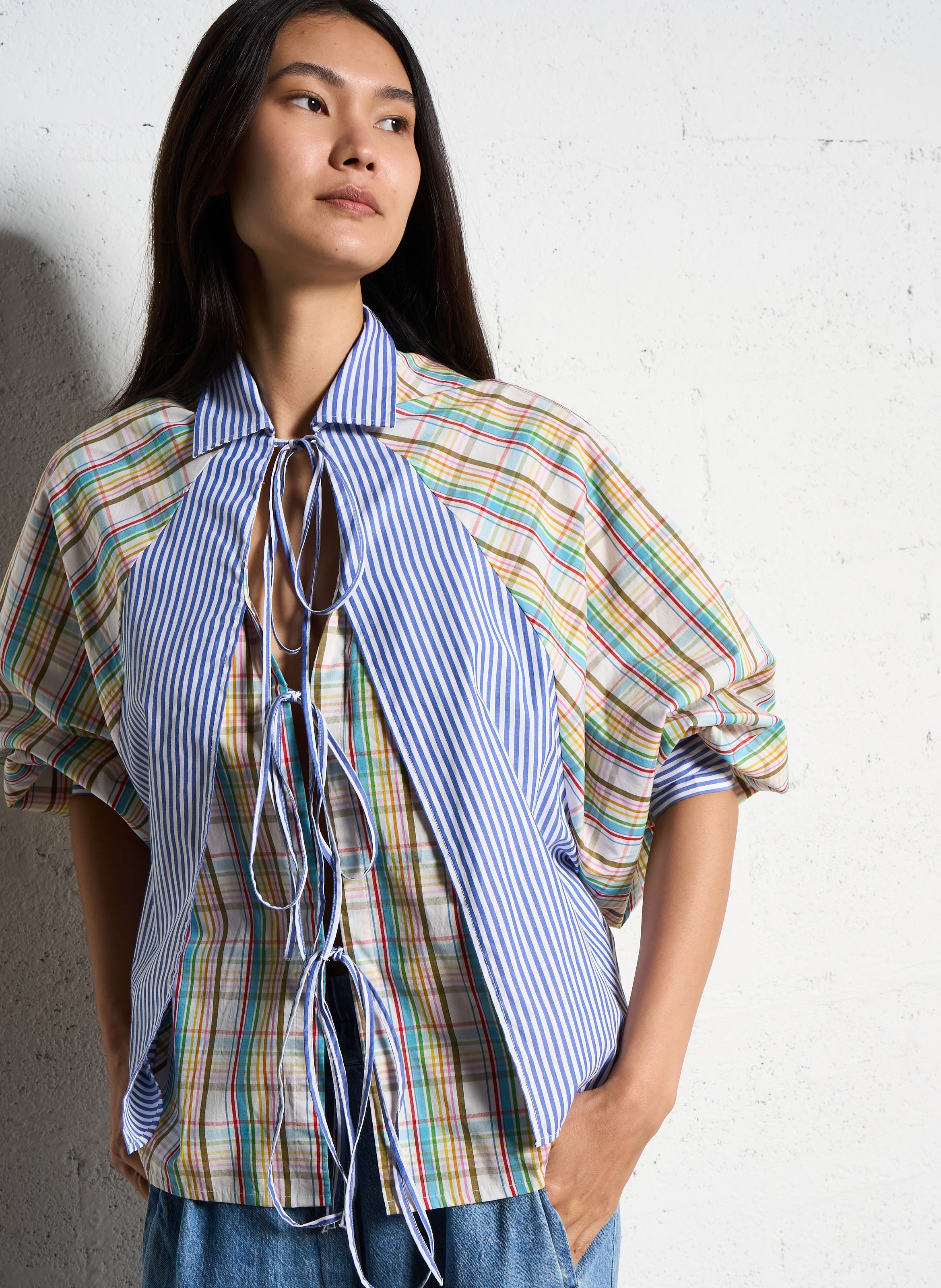 Victorian collar printed cotton blouse V DE VINSTER Blue