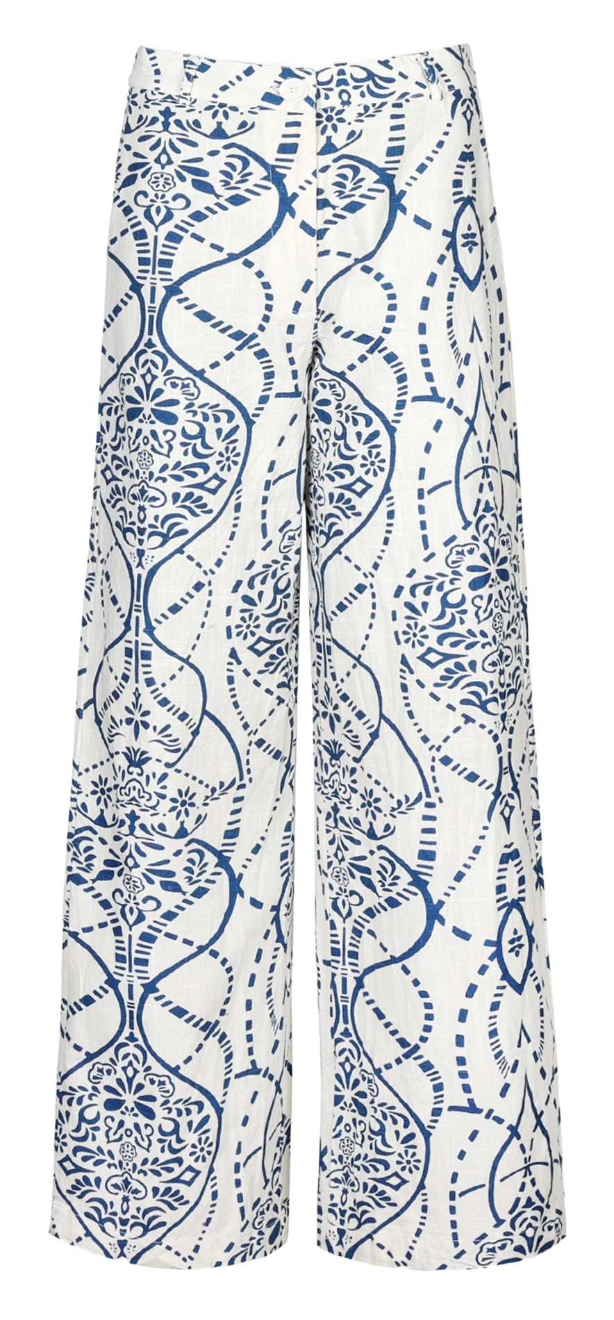 Weit geschnittene bedruckte Hose aus Baumwolle und Leinenmischung ROSSY Cilou indigo