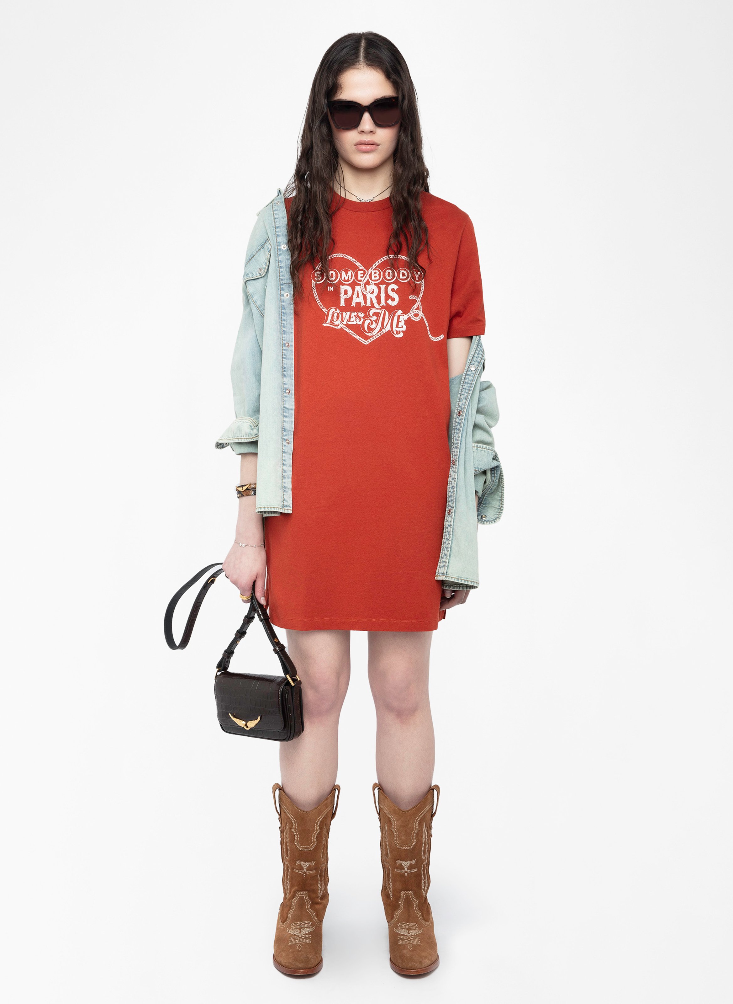 Robe courte col rond en coton ZADIG&VOLTAIRE Marron